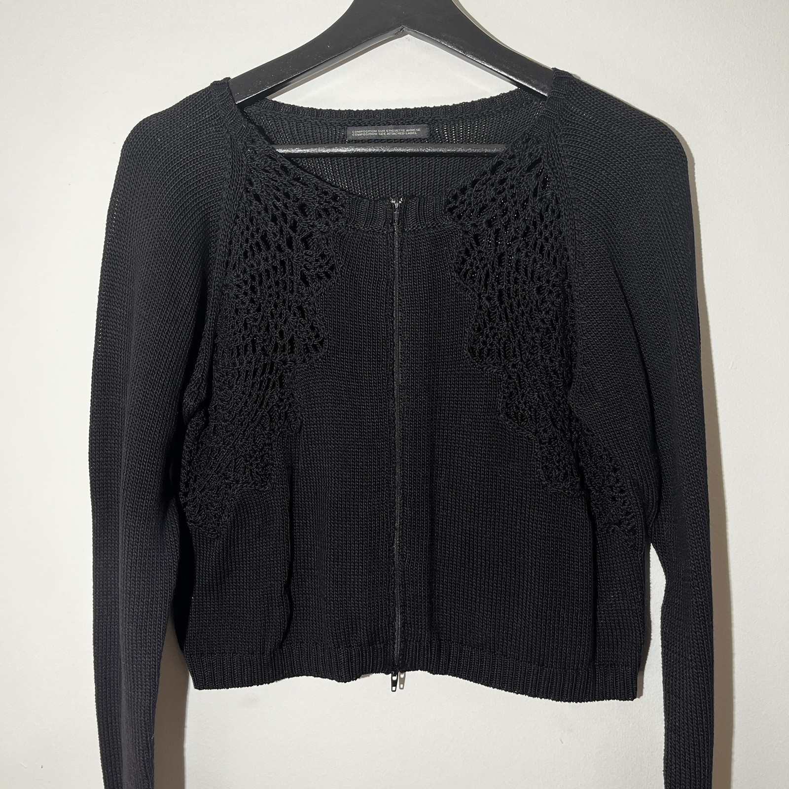 YOHJI YAMAMOTO Knit zip-up Cropped Cardigan 3 Lace panels FY-K23-070 Japan