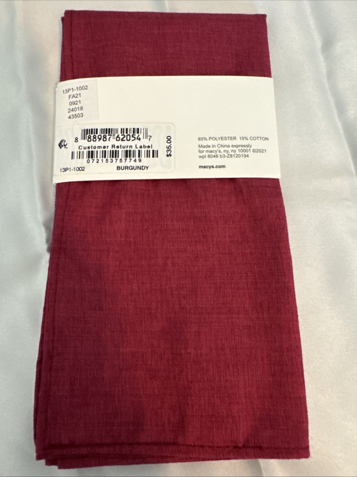 Bar III Mens Beach Solid Pocket Square Burgundy 12.5″x12.5″