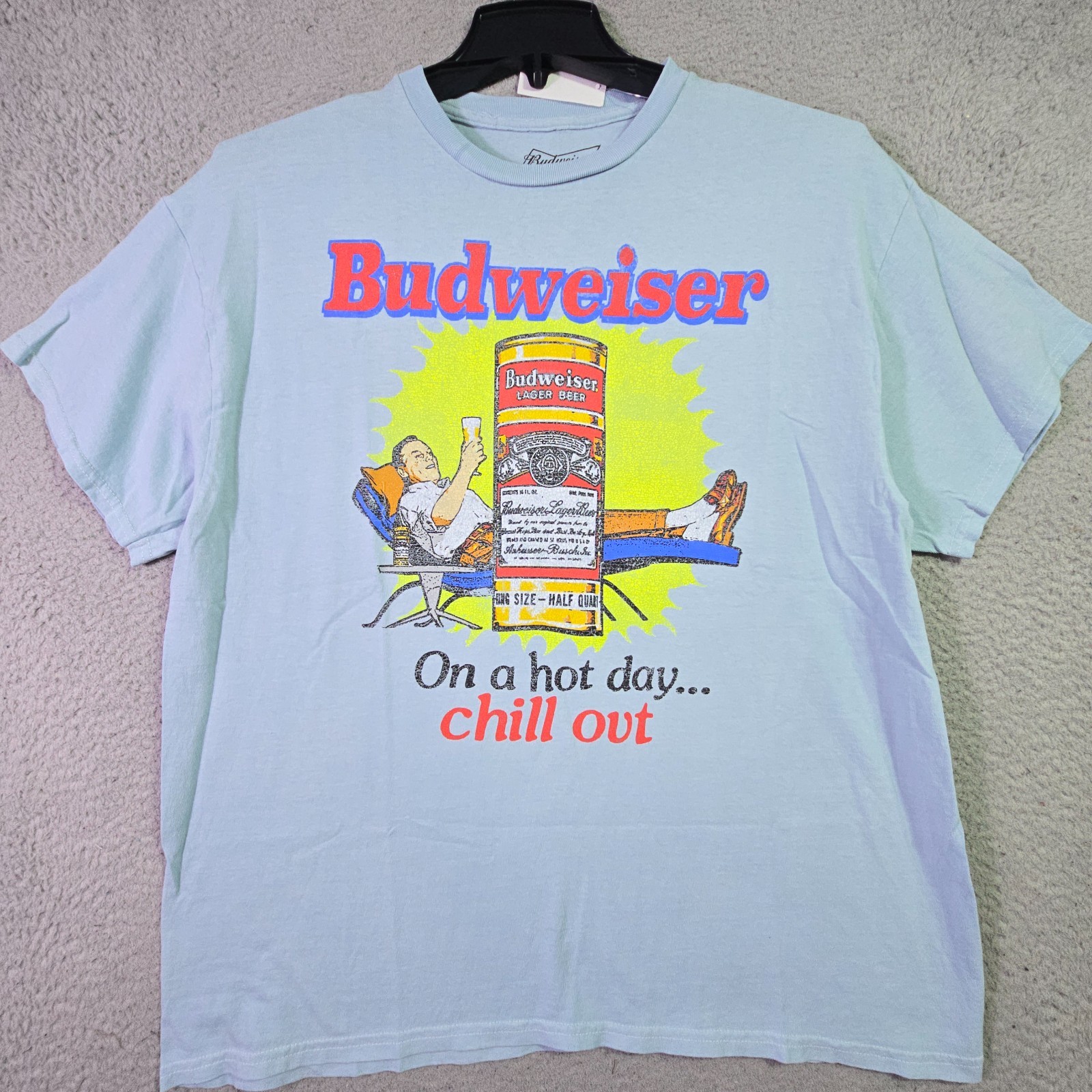BUDWEISER BEER SHIRT MENS EXTRA LARGE XL BLUE BREW Distressed BUD CASUAL Bar NWT