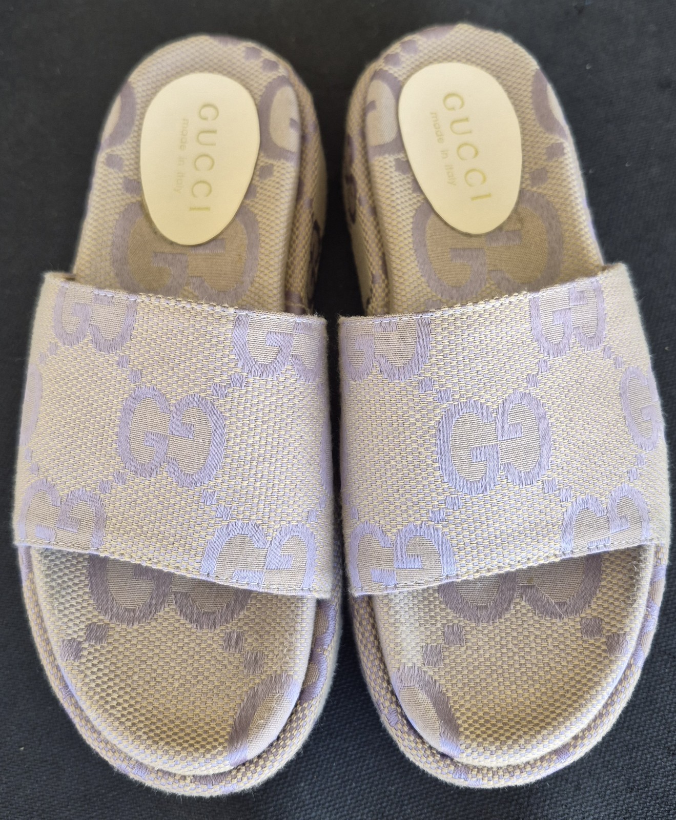 Gucci Angelina Maxi GG Platform Slide Sandals Beige/Lilac Size 12/42