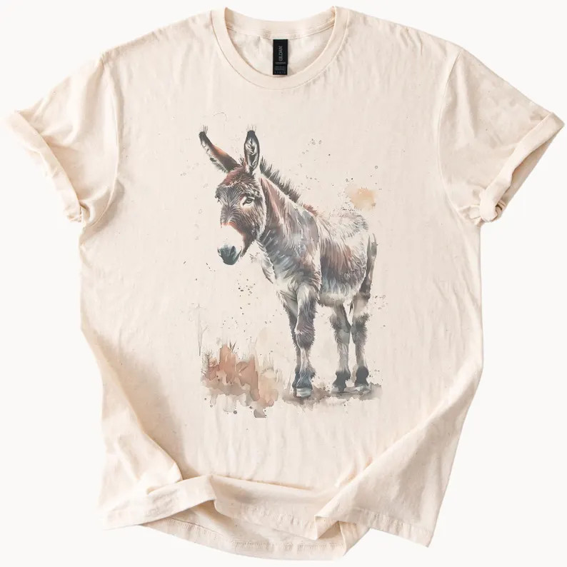 Watercolor Donkey Art Comfort T-Shirt Rustic Farm Animal Gift