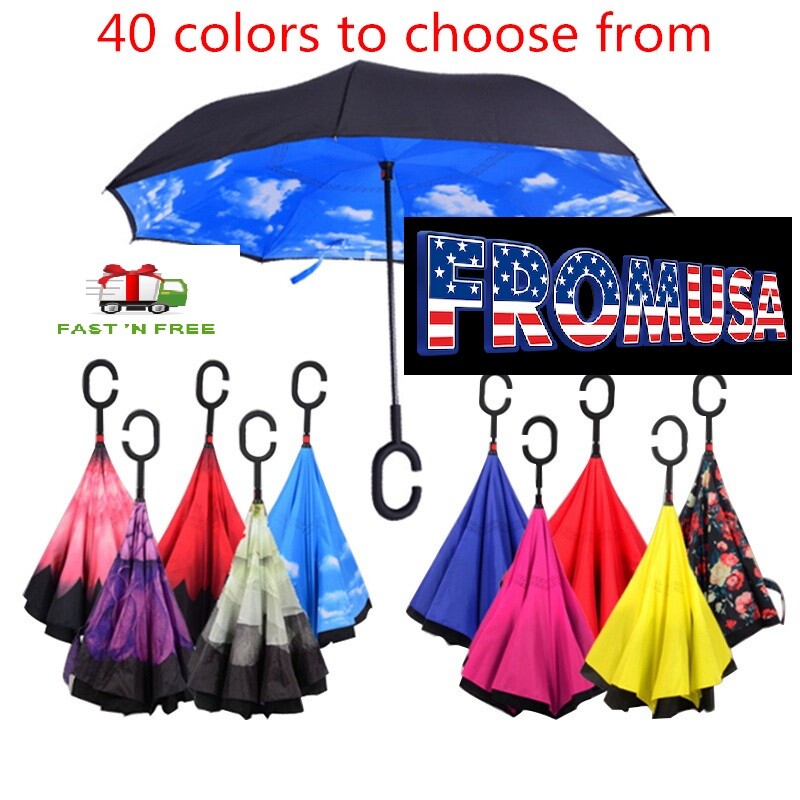 Reverse Folding Inverted Umbrella Double Layer Wind Proof UV Proof Inside out