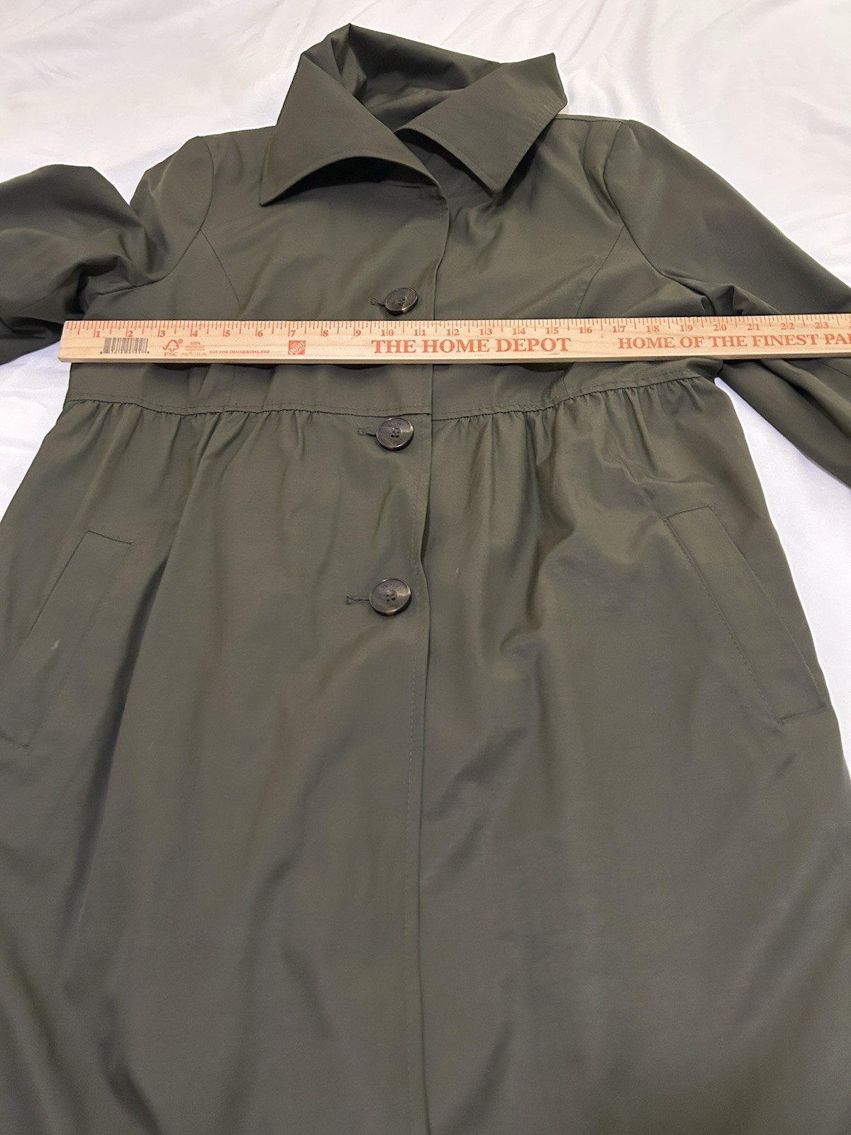 DKNY Womens L Olive Green Raincoat Lightweight Lined A Line Trench Coat