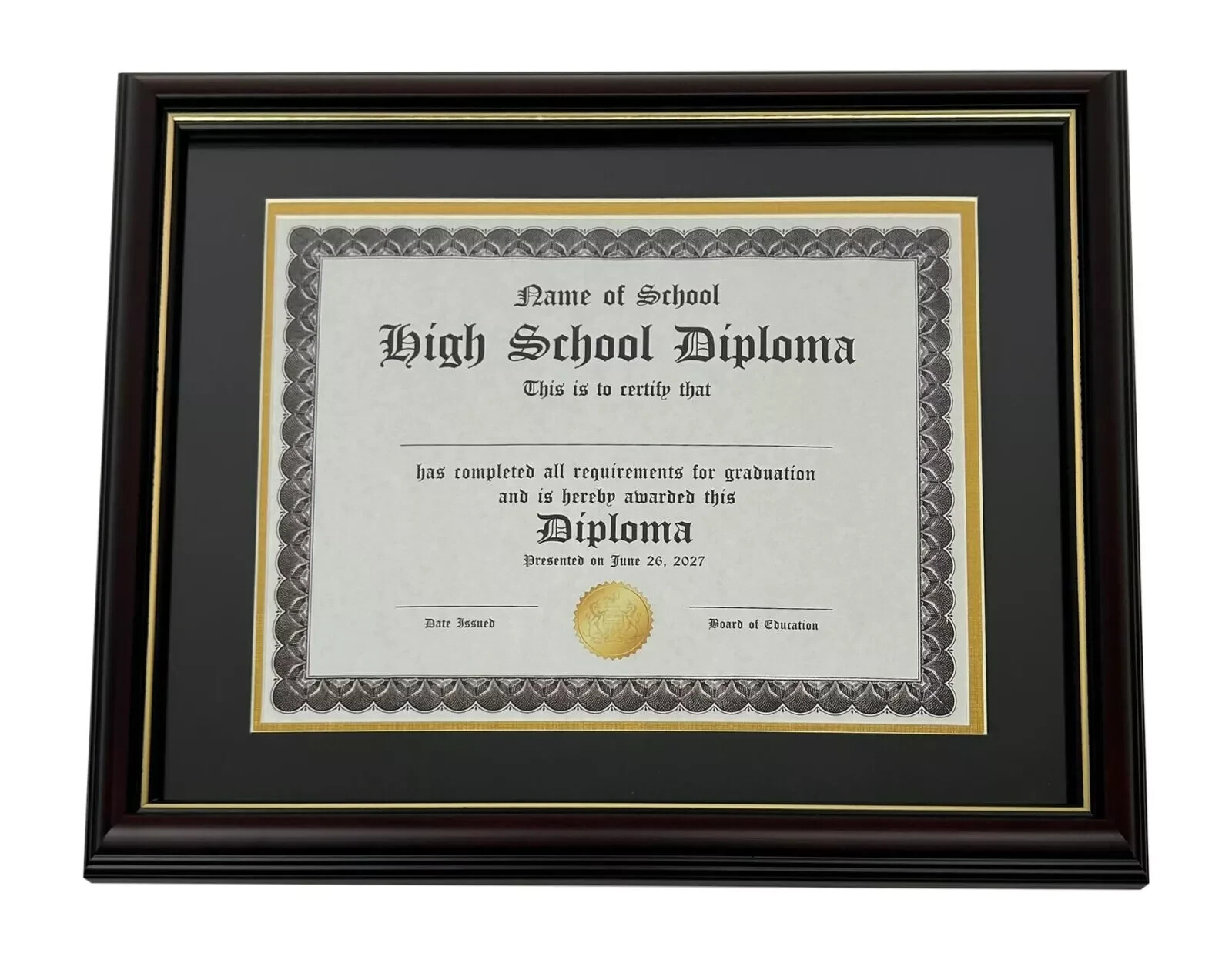 Graduation Diploma Frame in Real Wood Glossy Cherry with Gold Trim, Fits 8.5″