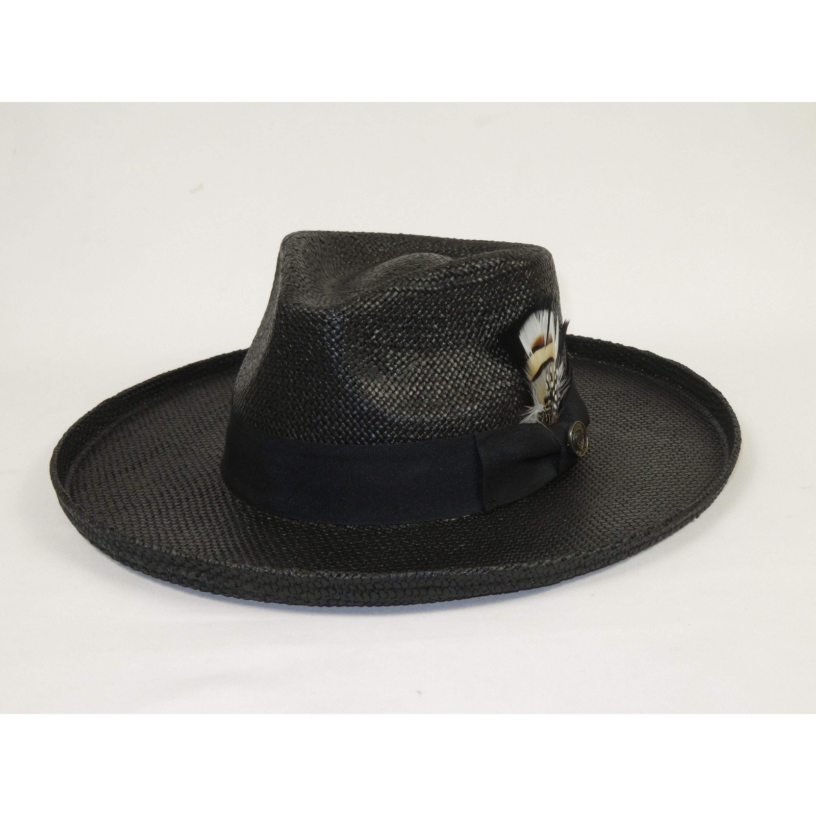 Men’s Bruno Capelo Genuine Straw Hat Wide Brim Pencil Curl COLONIAL CO-Black