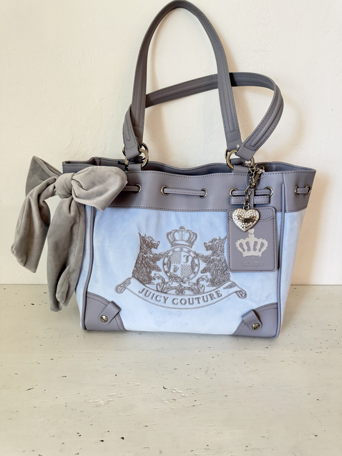 Juicy Couture Classic Scottie Dogs Daydreamer Tote Blue Star Grey NWT