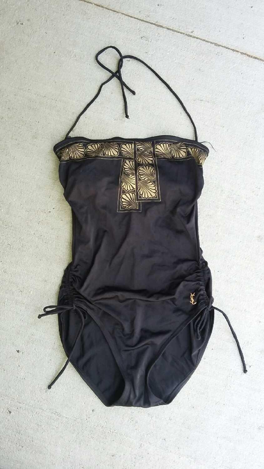 Yves Saint Laurent GOLD SEA SHELL & BLACK 1 PIECE BATHING SUIT