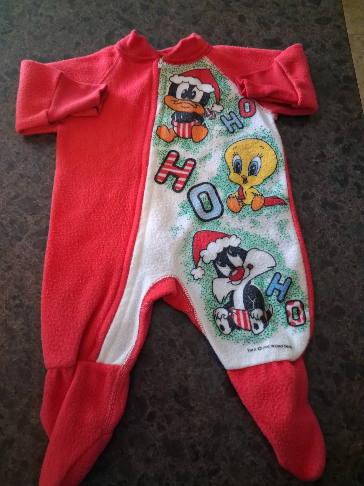 Vtg 90s Looney Tunes Christmas Baby Tweety Sylvester Footed Pajamas *12FB