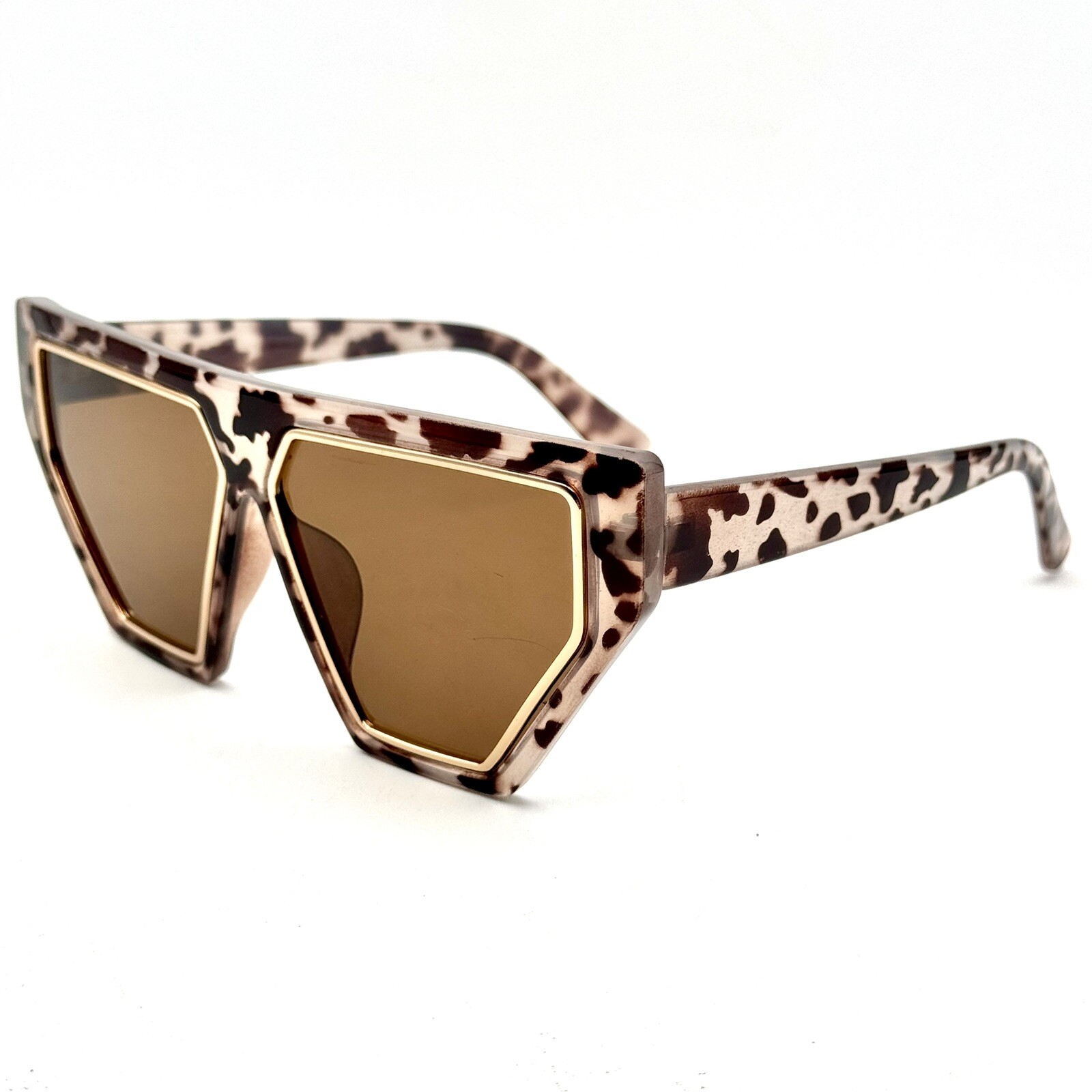 Geometric Fashion Sunglasses Designer Tortoise Shell Frame And Gold Accents
