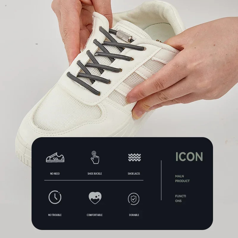round Elastic Shoelaces for Sneakers No-Tie Tennis Shoe Laces with Rubber Band f