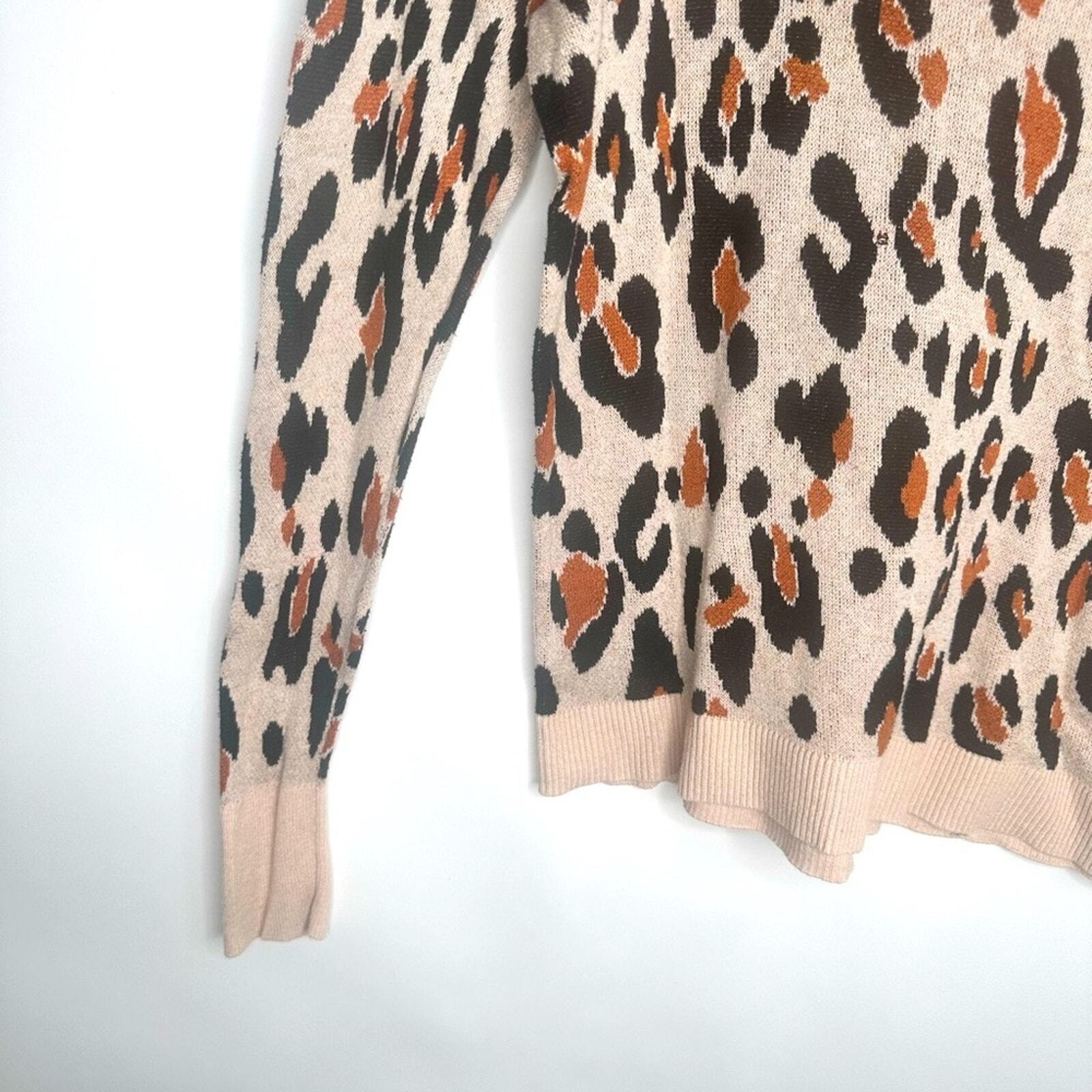 A New Day Womens Leopard Print Crewneck Sweater Tan Black Orange Animal Print M