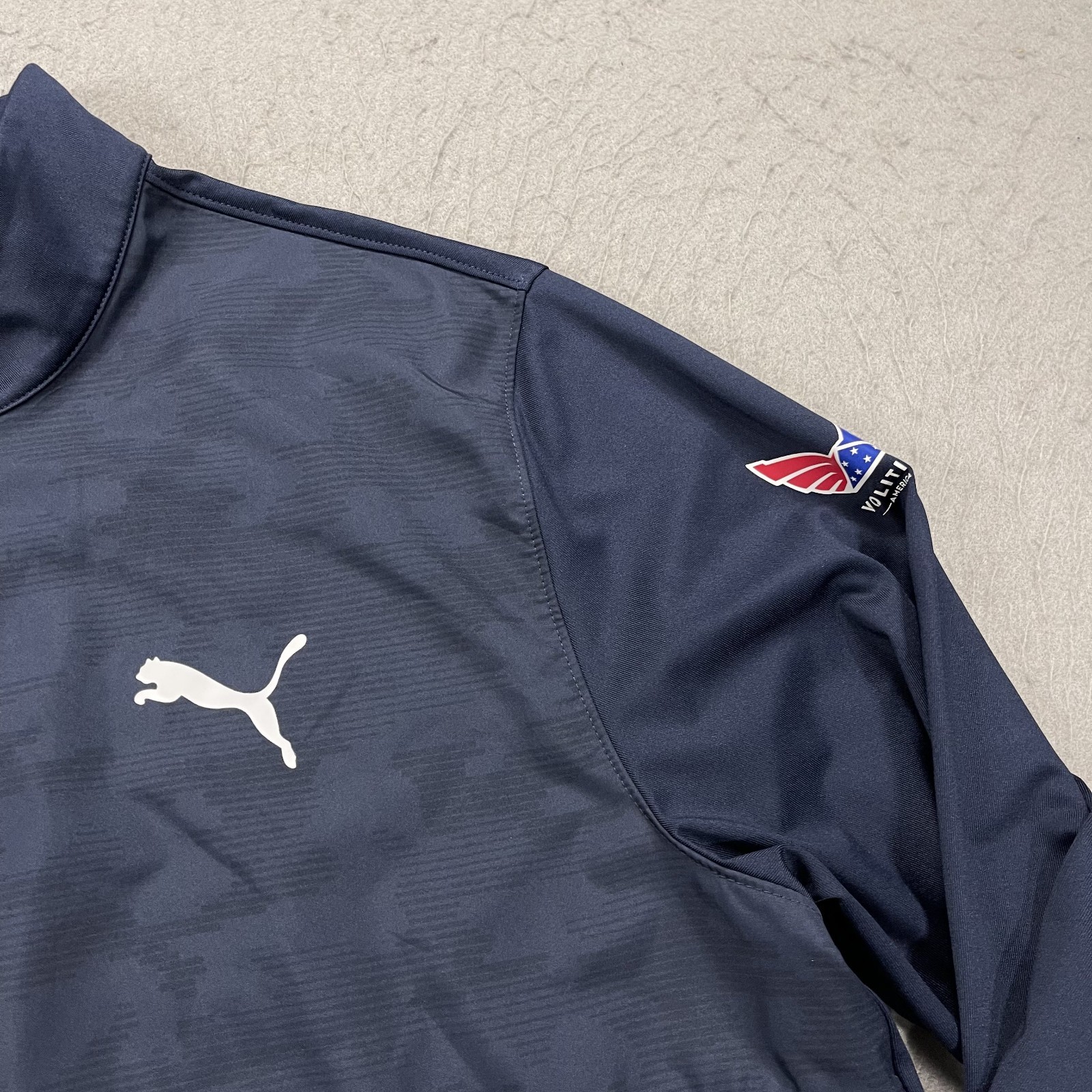 Puma Volition Golf Jacket Mens Large Blue Flag 1/4 Quarter Zip Cobra Logo Tour