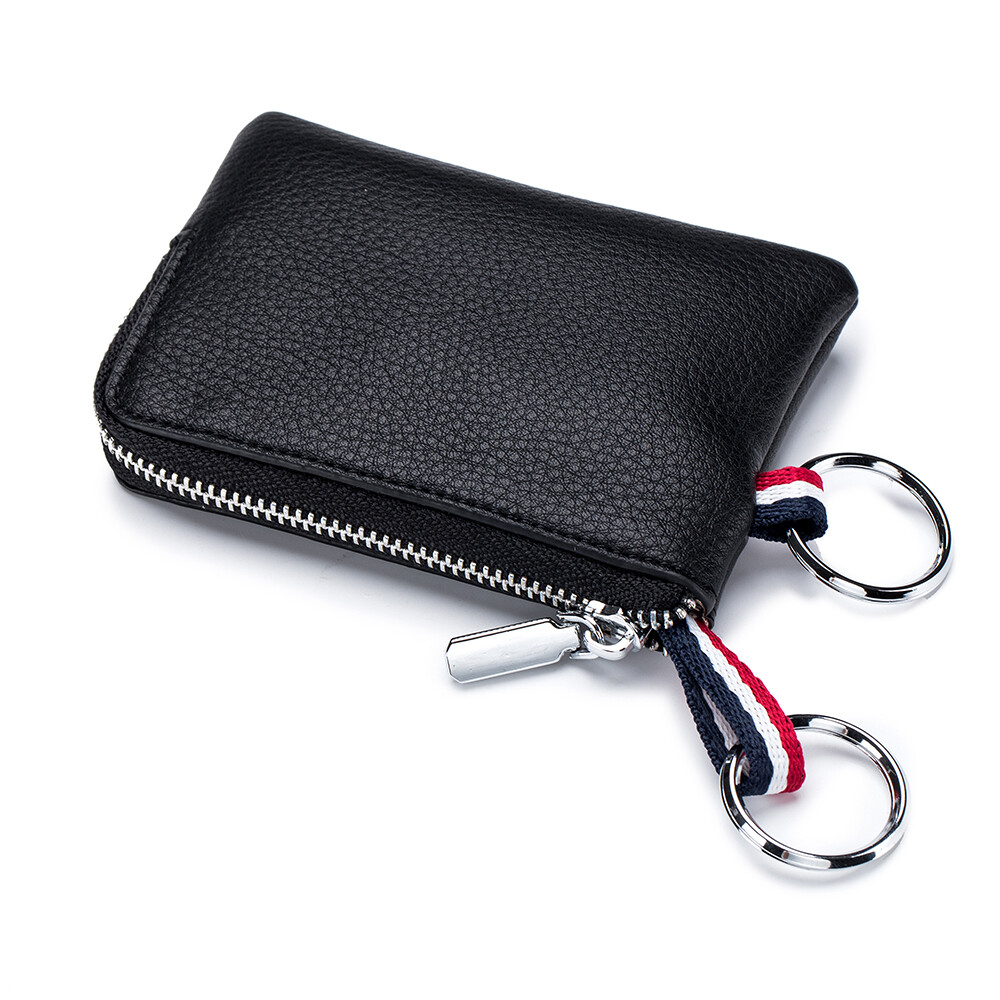 Genuine Leather Coin Purse Change Pouch With Zipper & Key Chain For Men Women