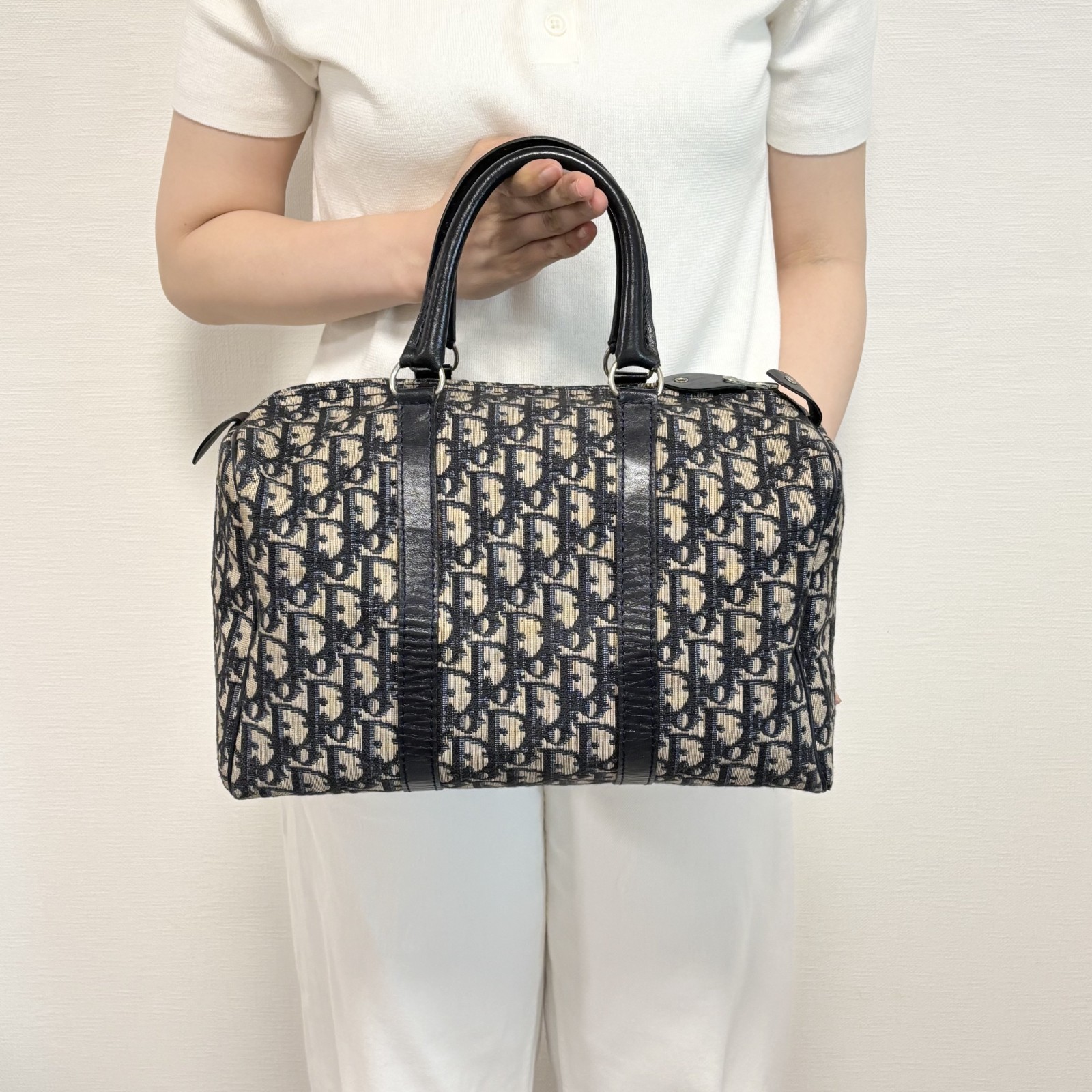 Christian Dior Trotter Handbag Boston Bag Navy Black