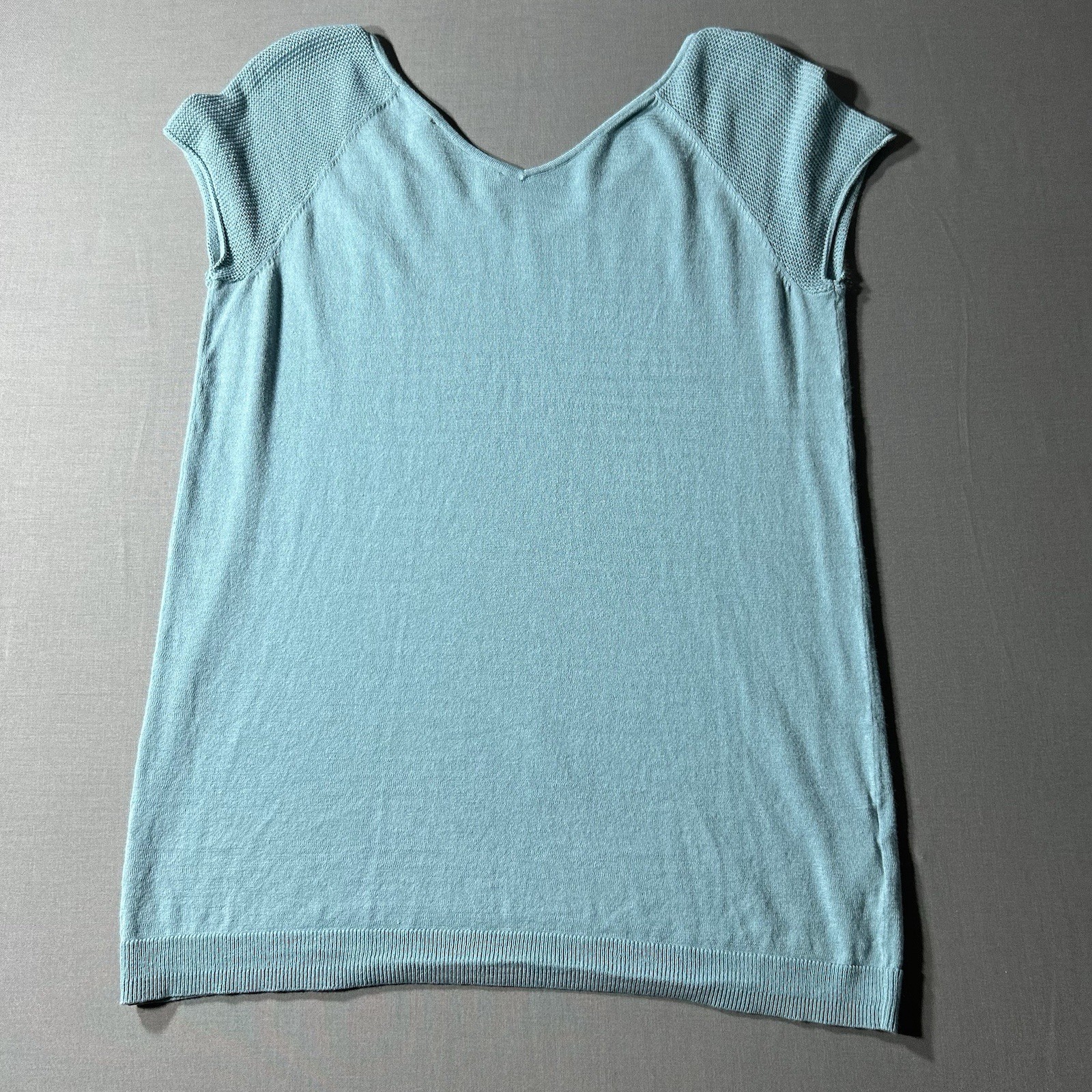 LOFT Short Sleeve V-Neck Knit Top Teal Small