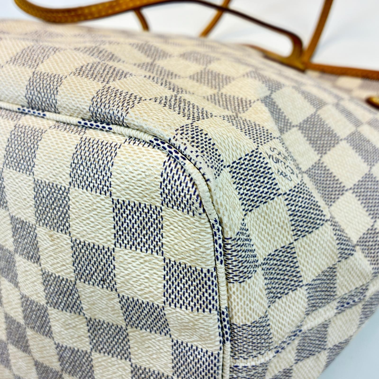LOUIS VUITTON Neverfull MM Tote Bag N51107 Damier Azur Canvas white