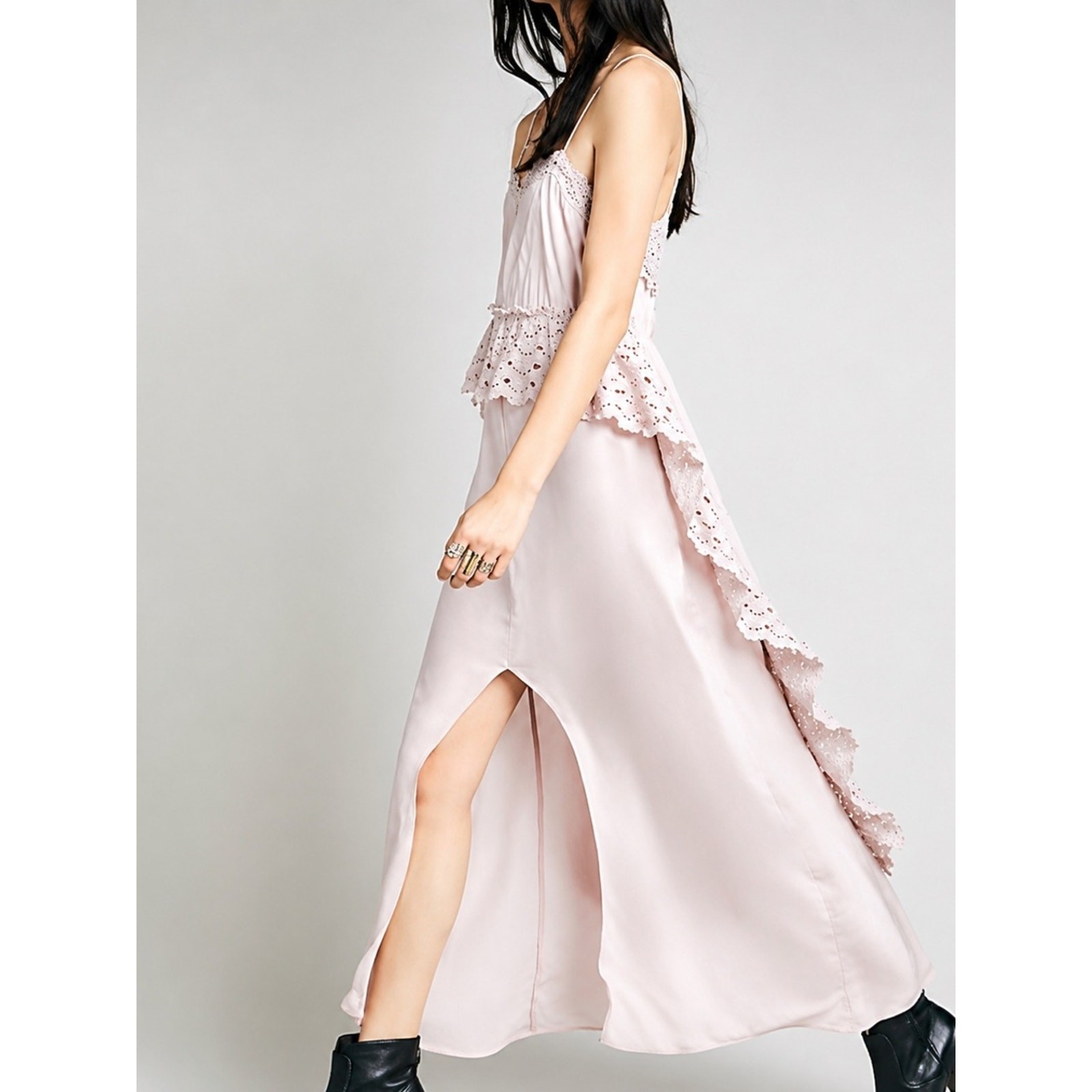 Free People Intimately Pink Blush Crochet Lace Maxi Nightgown Gown Boho