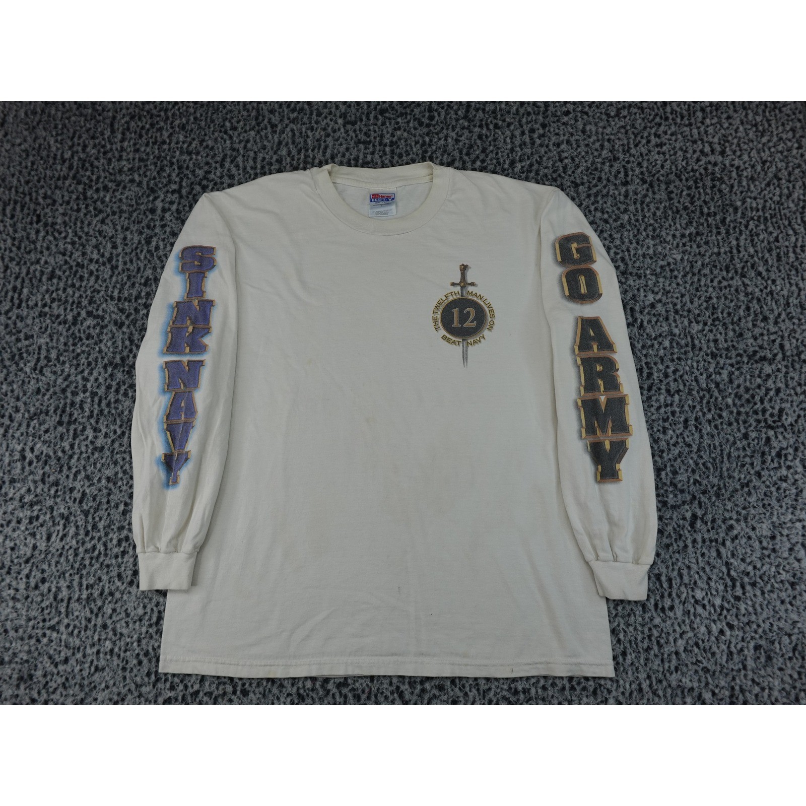 Hanes Long Sleeve Shirt Mens L White Good 1997 Army vs Navy Football Vintage