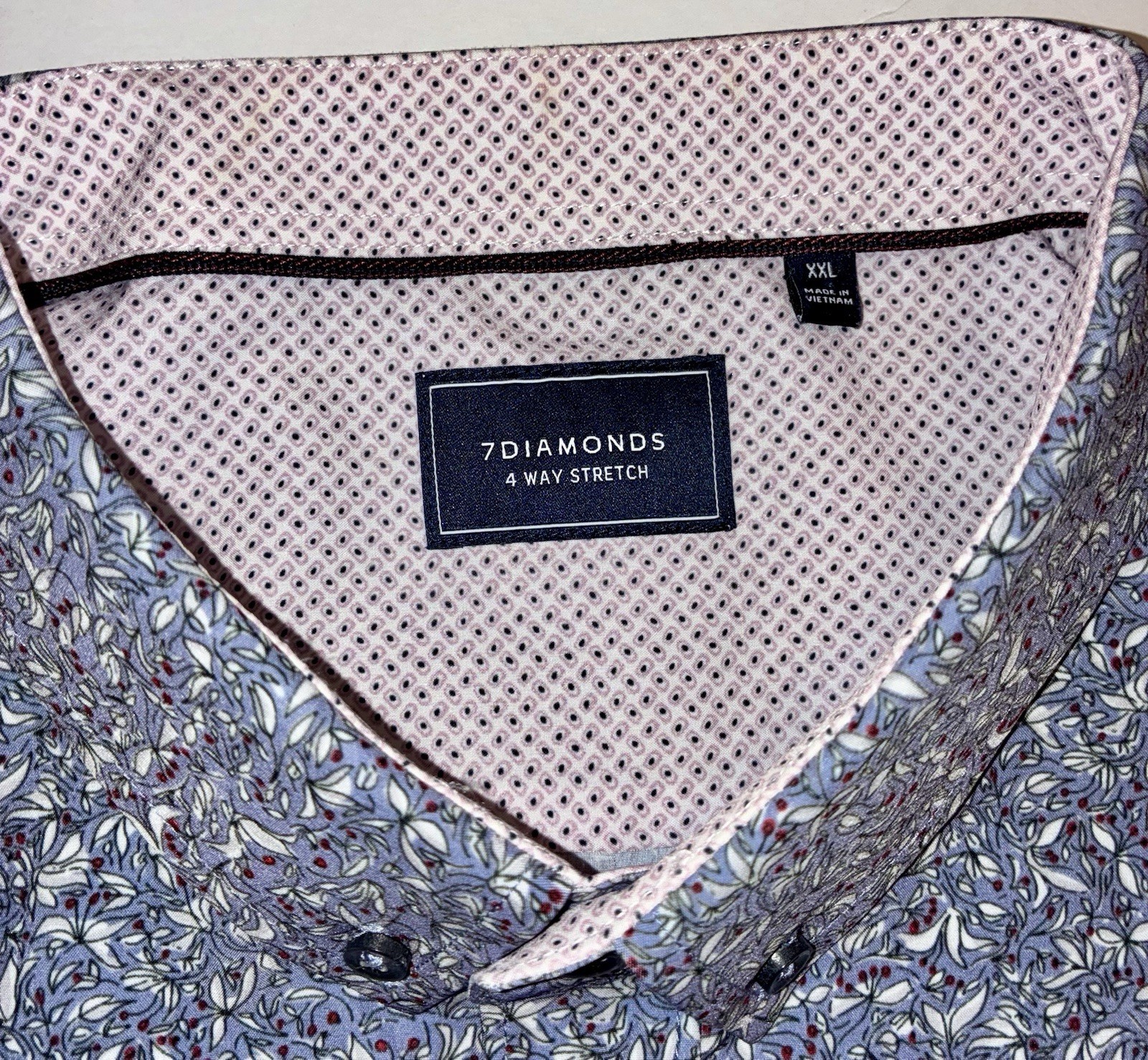 7 Diamonds 4 Way Stretch Button Up S/Sleeve Blue FLORAL Mens•2XL Lightweight