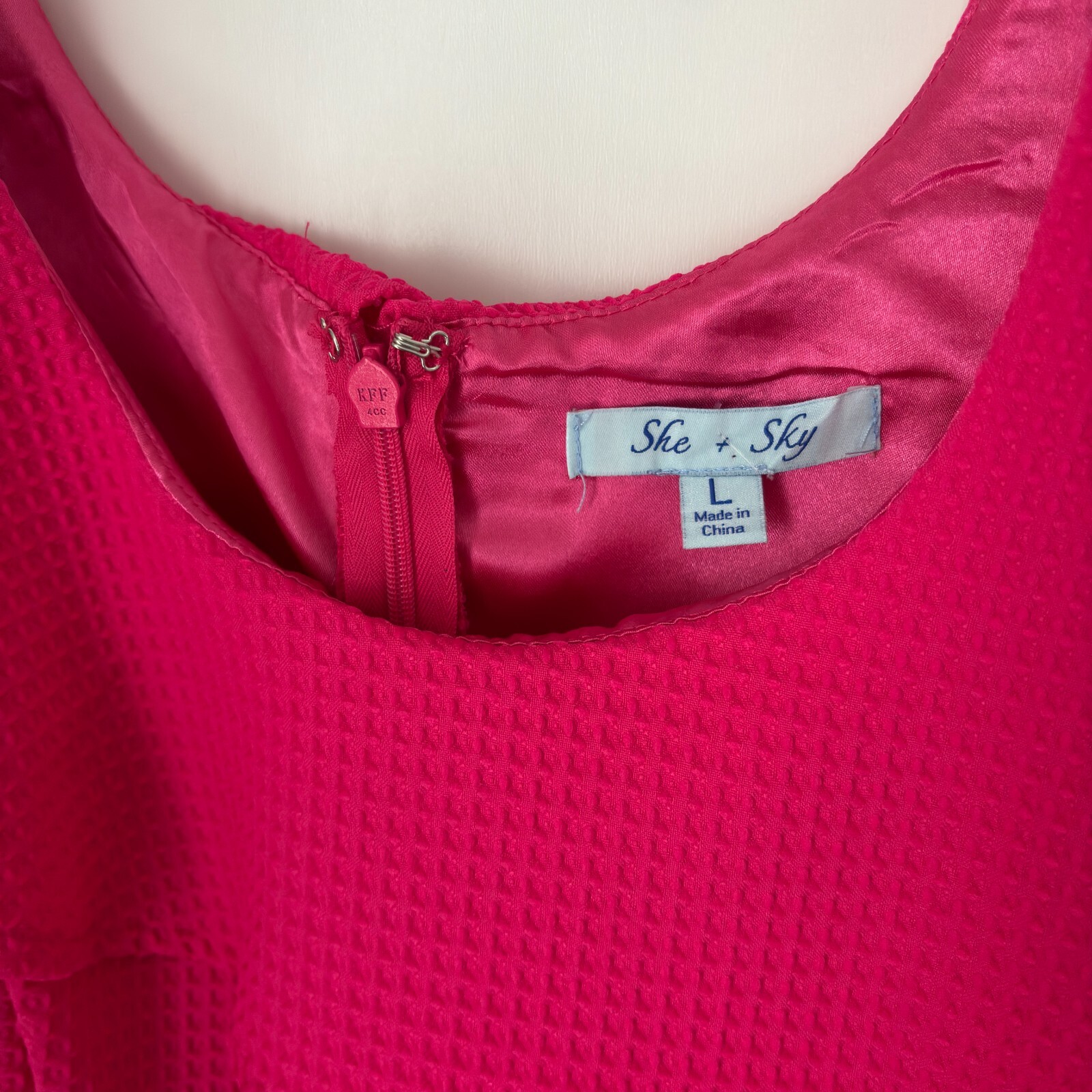 SHE & SKY LA Hot Pink Spring Waffle Print Collared Lapel Sleeveless Dress Size L