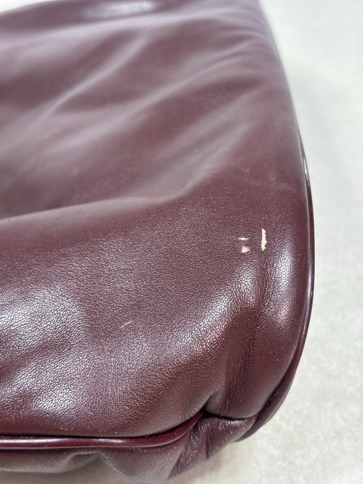 1980s Etienne Aigner Oxblood Leather Knotted Hobo Bag Curved Scoop Purse