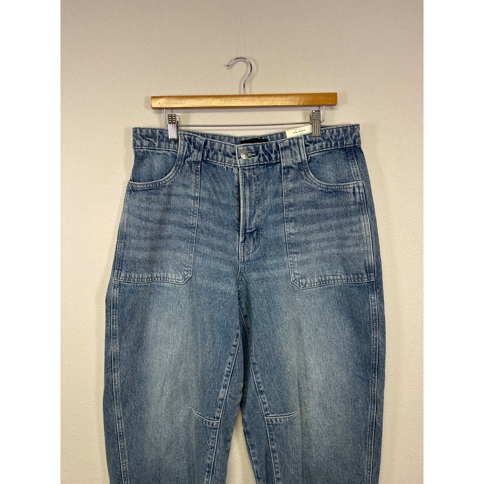 Utility Workwear Free Assembly Womens 12 Blue Carpenter Barrel Jeans Raw Hem