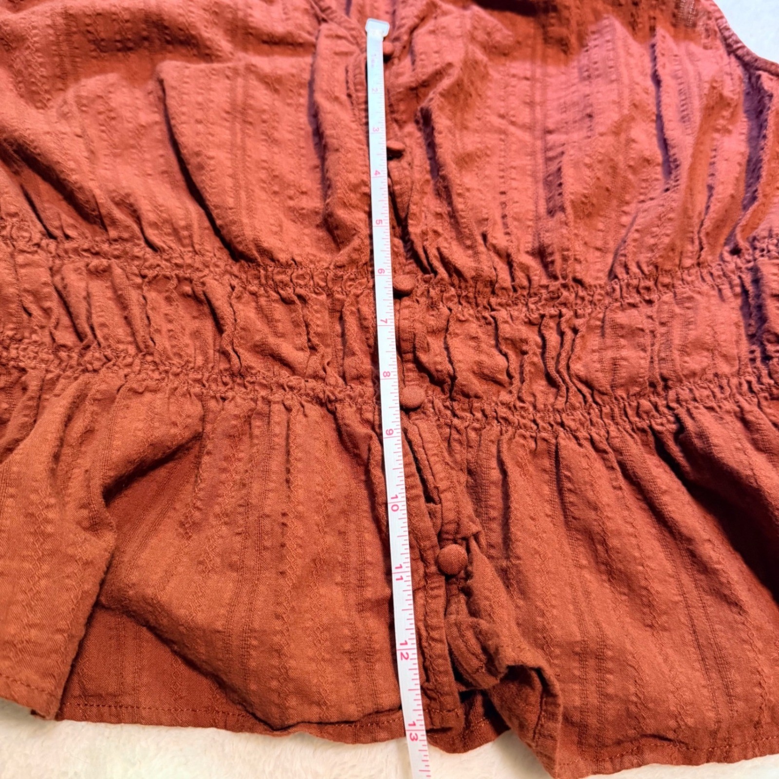 Sanctuary Anthropology Womens XL Burnt Orange Cotton Smocked Waist Peplum Top