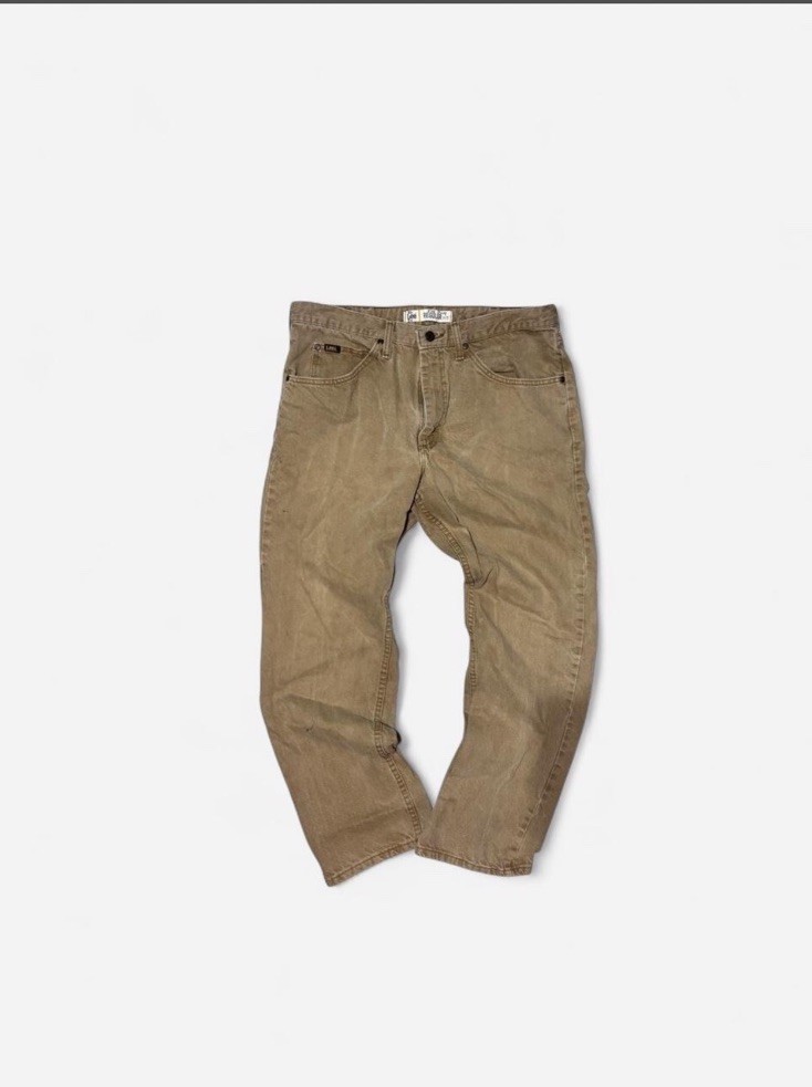 Lee Men’s Beige Denim Jeans Regular Fit Straight Leg Mid Rise 5-Pocket Button
