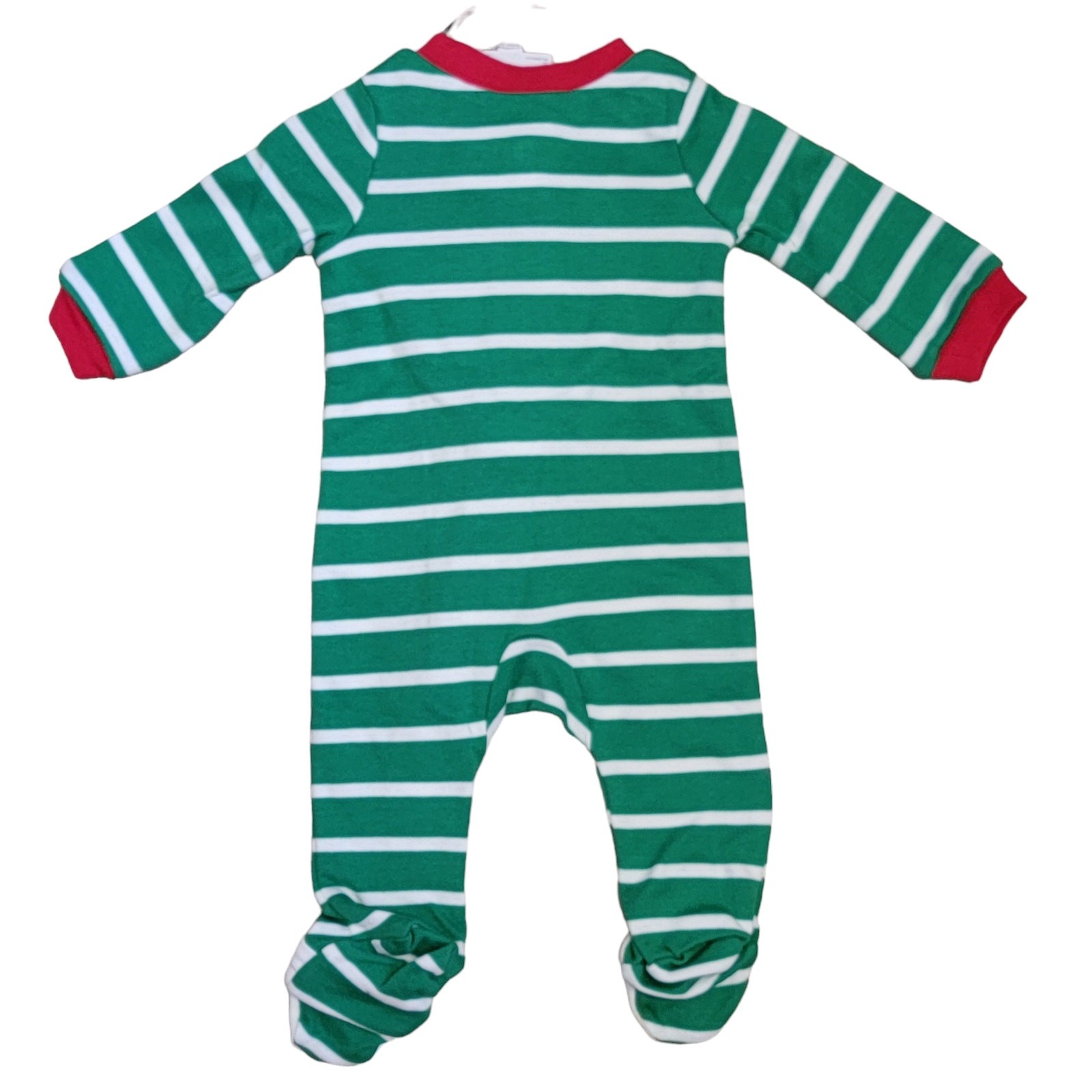 Carters Santa Pajamas + Hat Boys Sz NB 1 Pc Green Stripe Christmas Footie Sleep