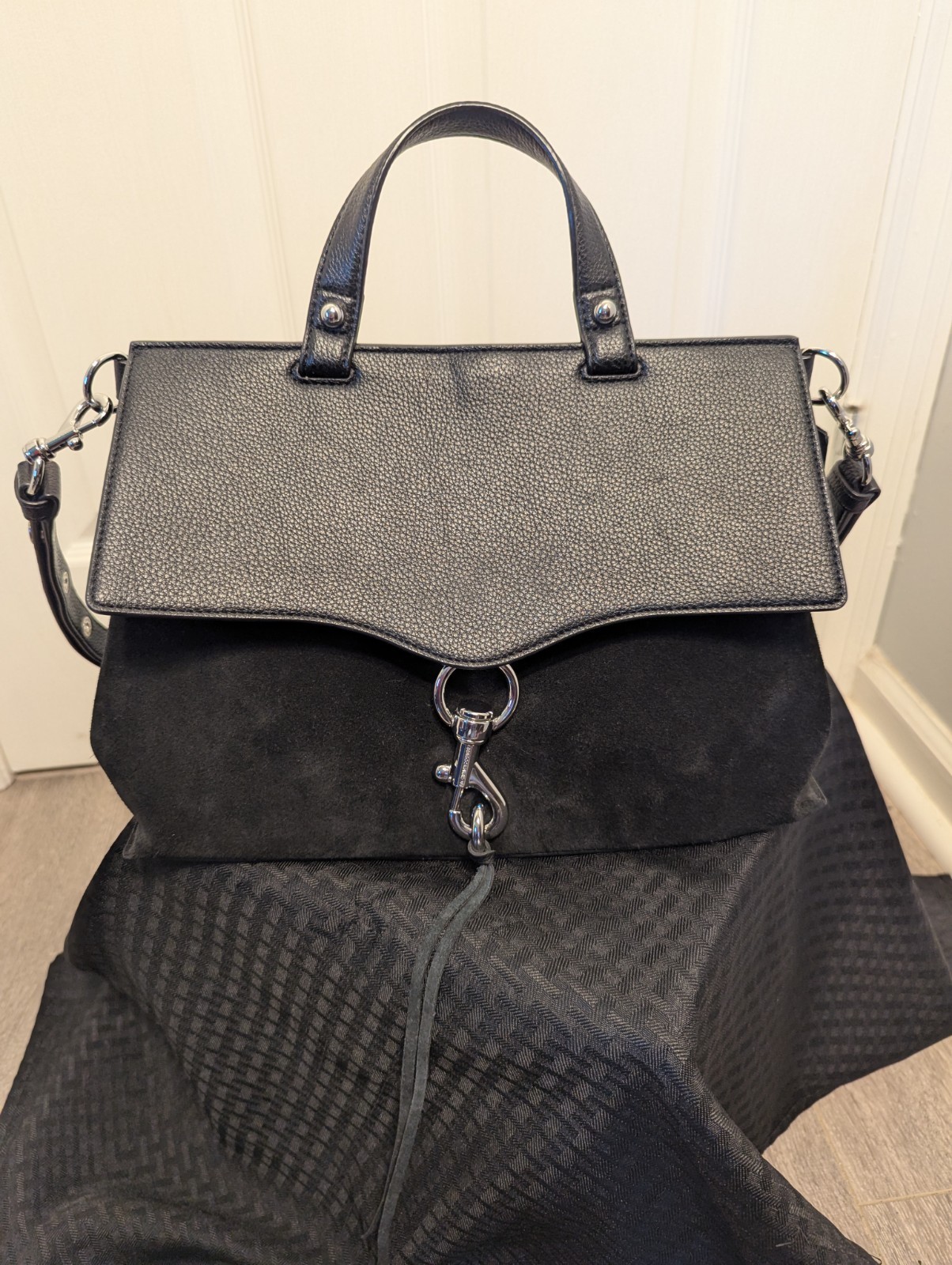 Rebecca Minkoff Black Medium Satchel Top Handle w/ Detachable Strap Silver