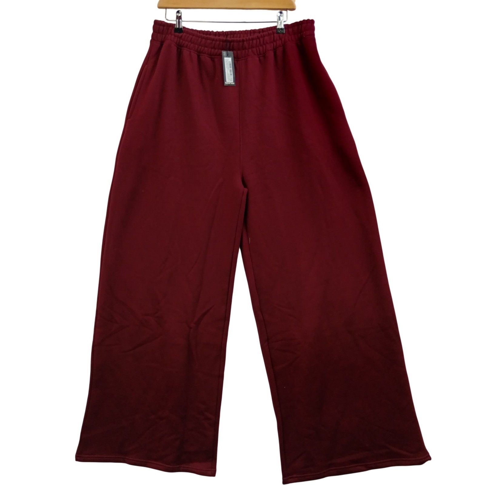 Boohoo Womens Wide Leg Trousers XL Red Elastic Waist Cotton/Polyester Blend BNWT