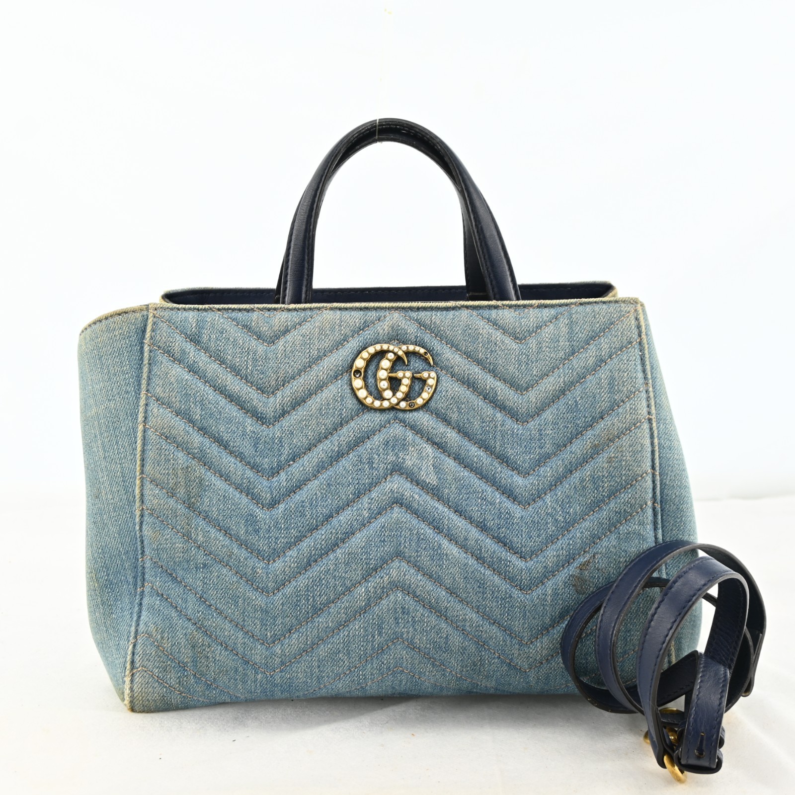 GUCCI 448054 Marmont denim x leather 2Way Hand Bag Shoulder Bag N2902RR805