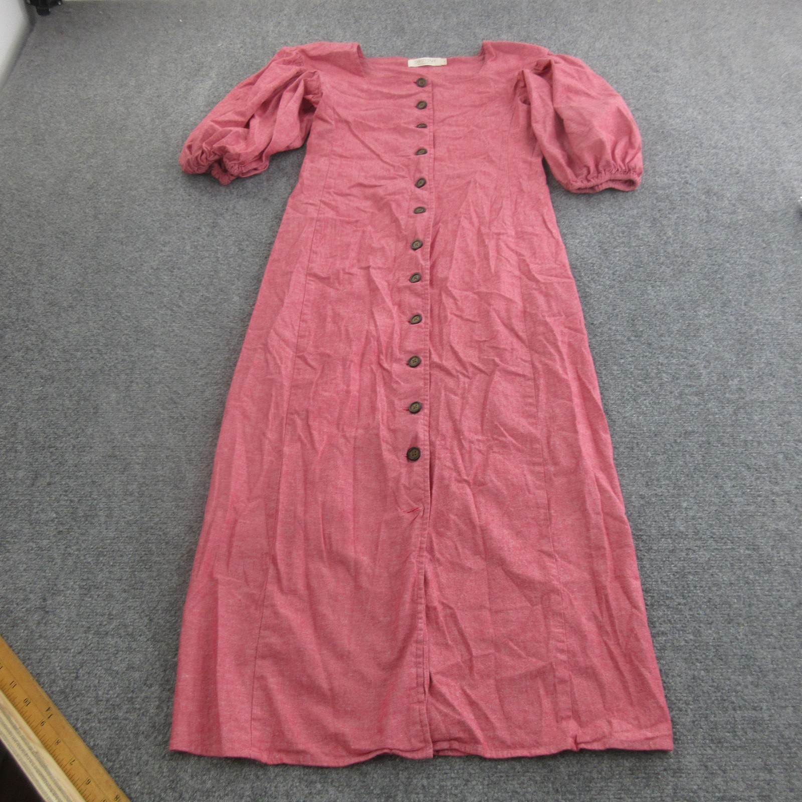 Christy Dawn Dress Womens S Pink A Line Midi Square Neck Puff Sleeve Belted