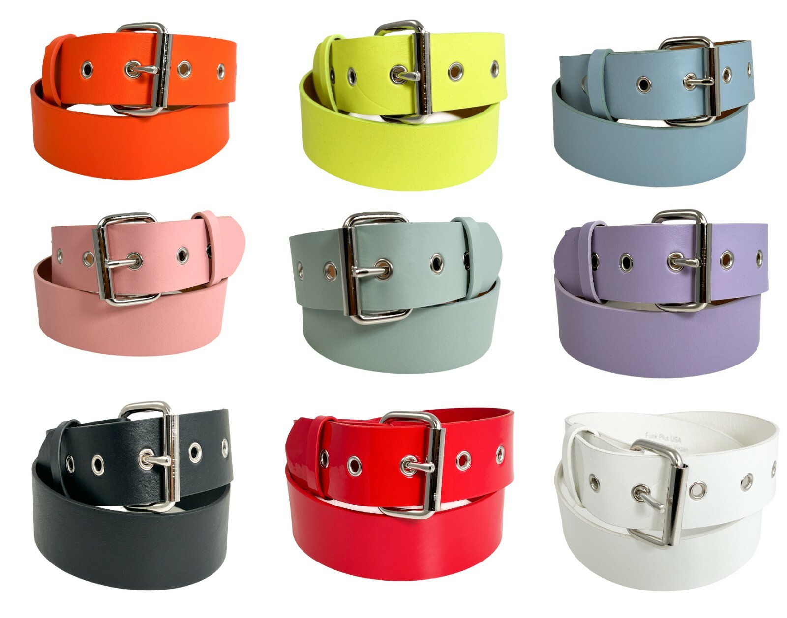 Premium Vegan Belt Pastel Neon Colors 1 1/4″ Wide Grommet Holes Snap Off Buckle