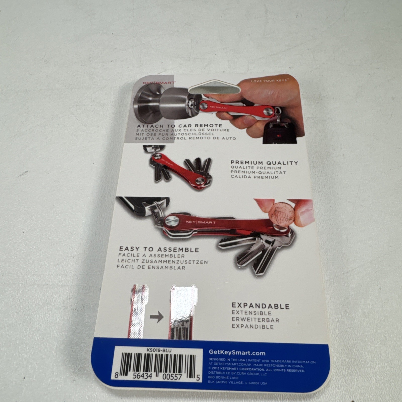 KeySmart Compact Key Holder Blue Aluminum Organizer Holds 8 Keys New Sealed