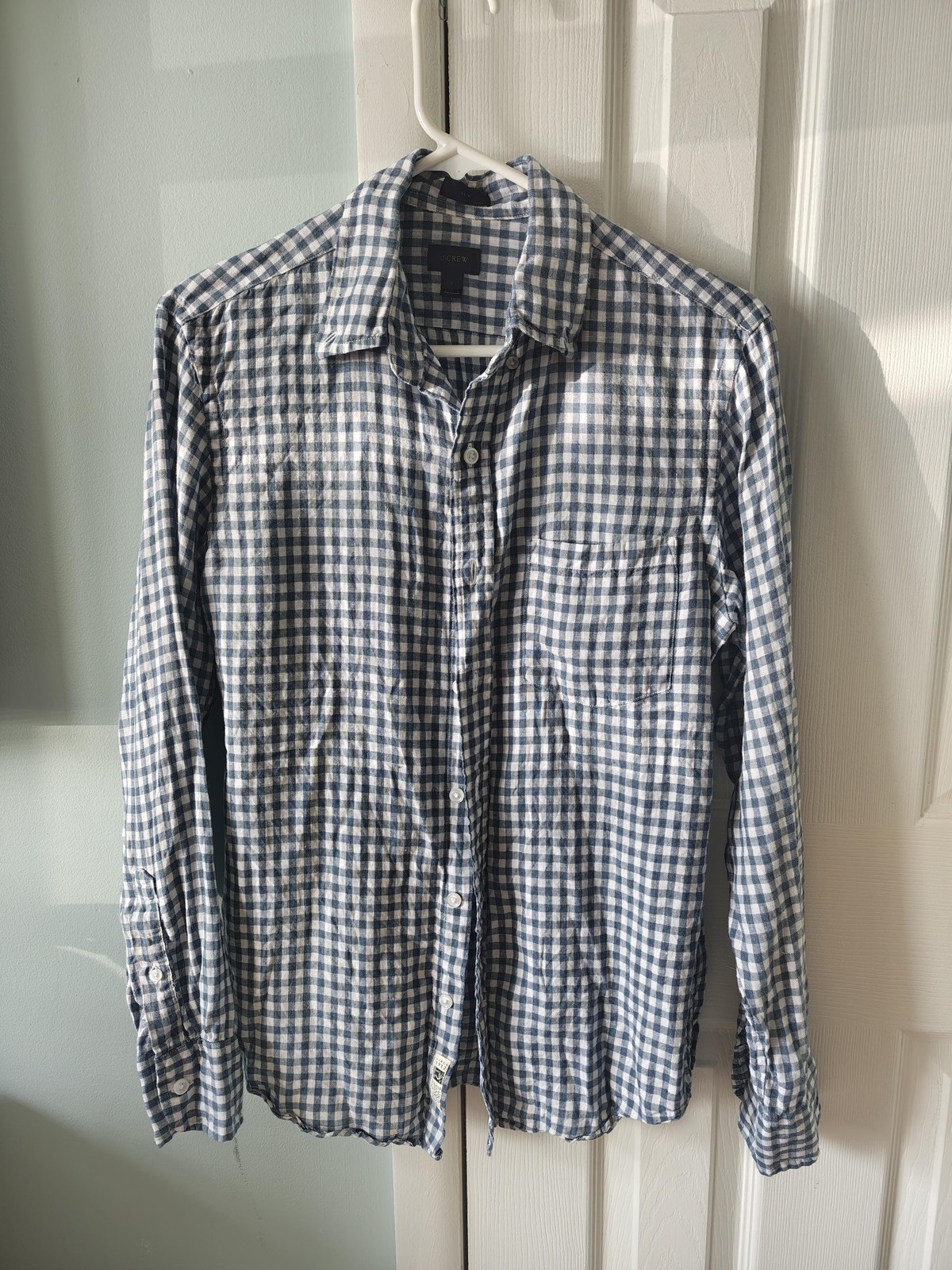 J Crew Men’s Size S Baird McNutt 100% Irish Linen Slim Button Shirt Blue Gingham