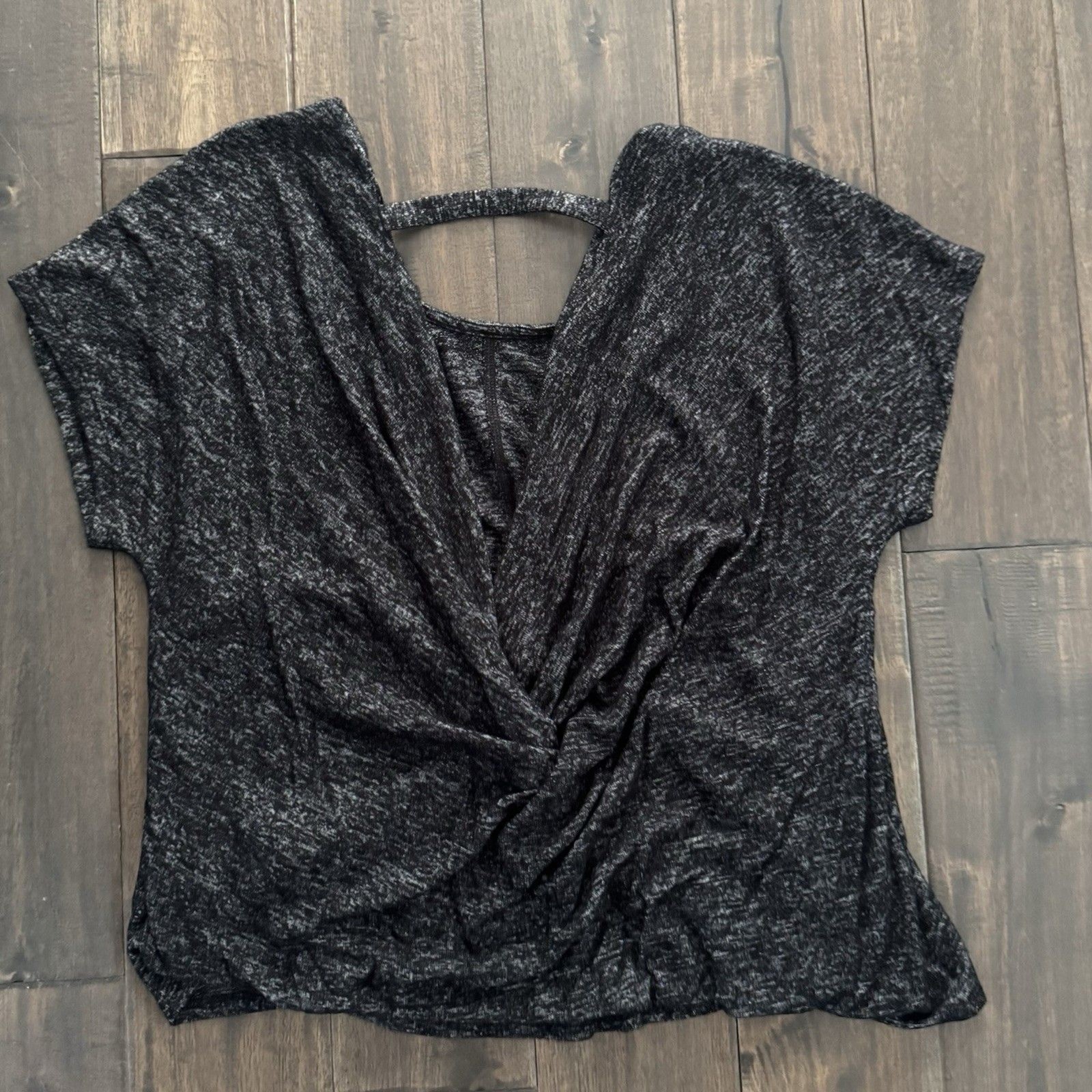 Express Black Heathered Active Open Back Ruched Top S NWT
