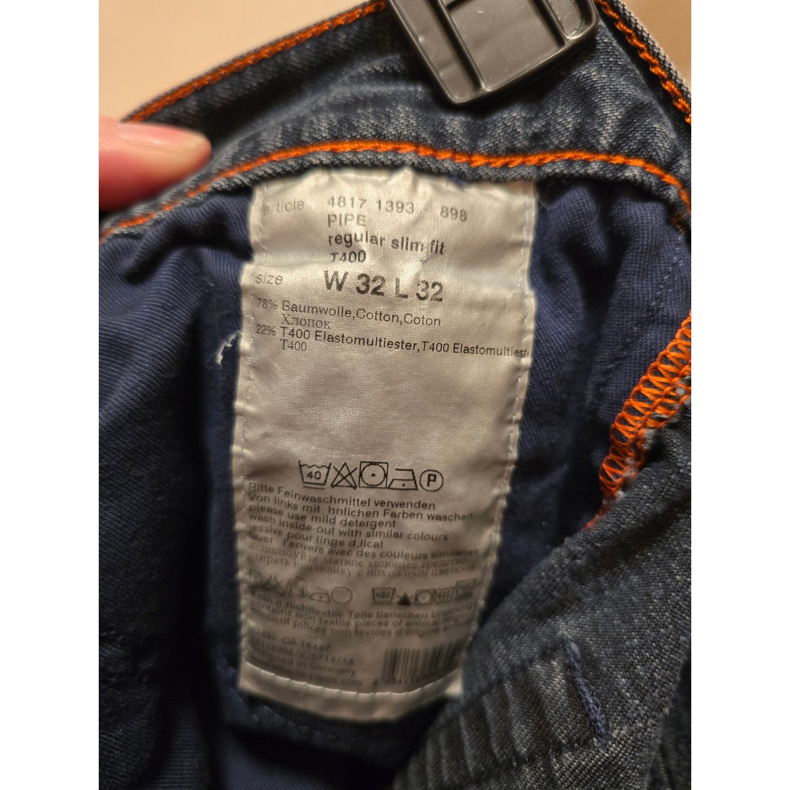 Alberto Pipe Regular Slim Fit Jeans Mens 32×32 Dark Wash Blue T400 Denim 4817