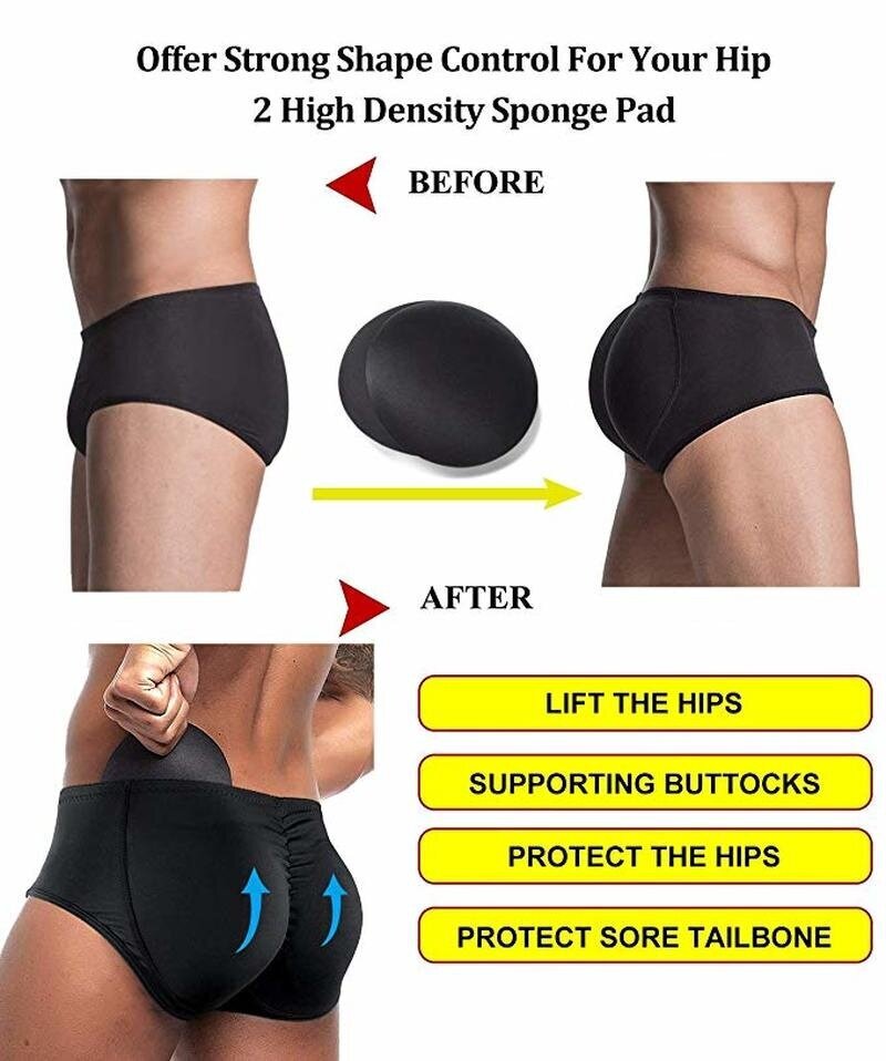 Mens Underwear Padded Boxers Briefs Butt Lifter Hip Enhancer Shorts Shaper Pants