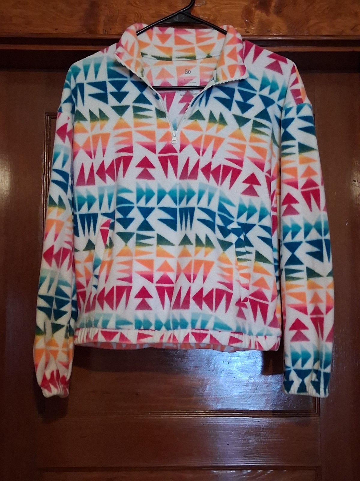 SO Girls XL (14/16) Fleece 1/4 Zip Pullover Sweatshirt Pockets Geometric