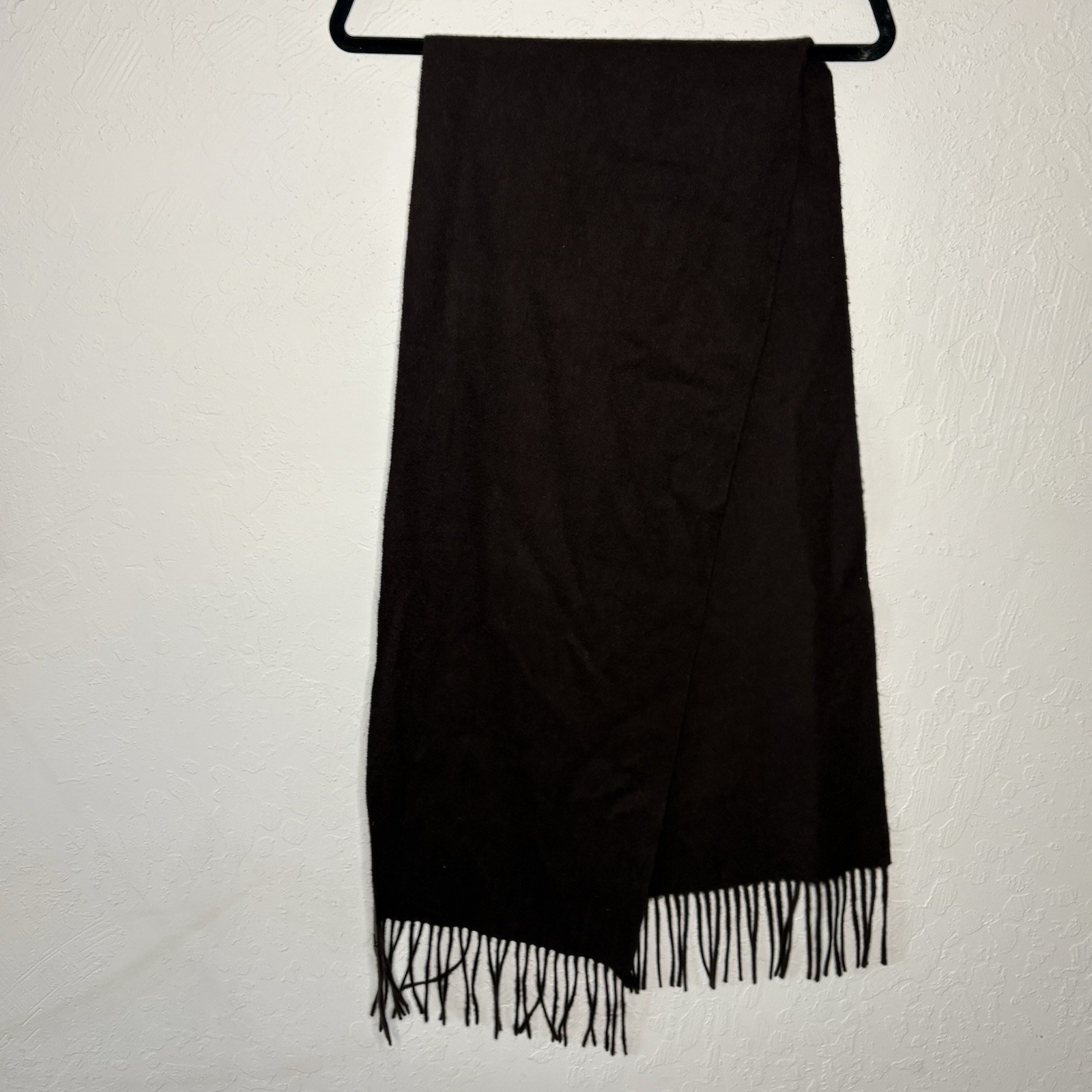 Alashan One Size Dark Brown Merino Wool Cashmere Blend Scarf Fringe 62” X 12.75”