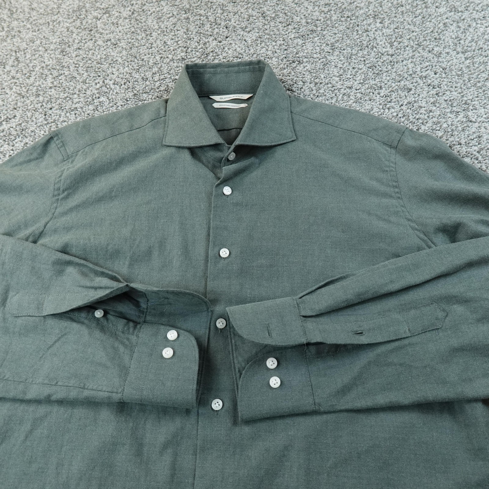 Suitsupply Shirt Mens 16.5 Green Egyptian Cotton Slim Fit Long Sleeve Button Up