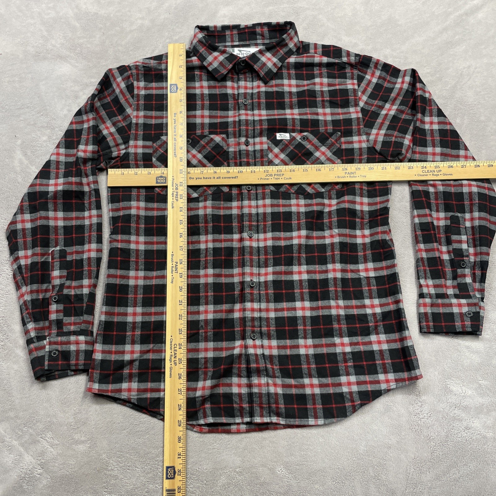 In-N-Out Burger Official Flannel Button Down Shirt Size L Red Black Gray