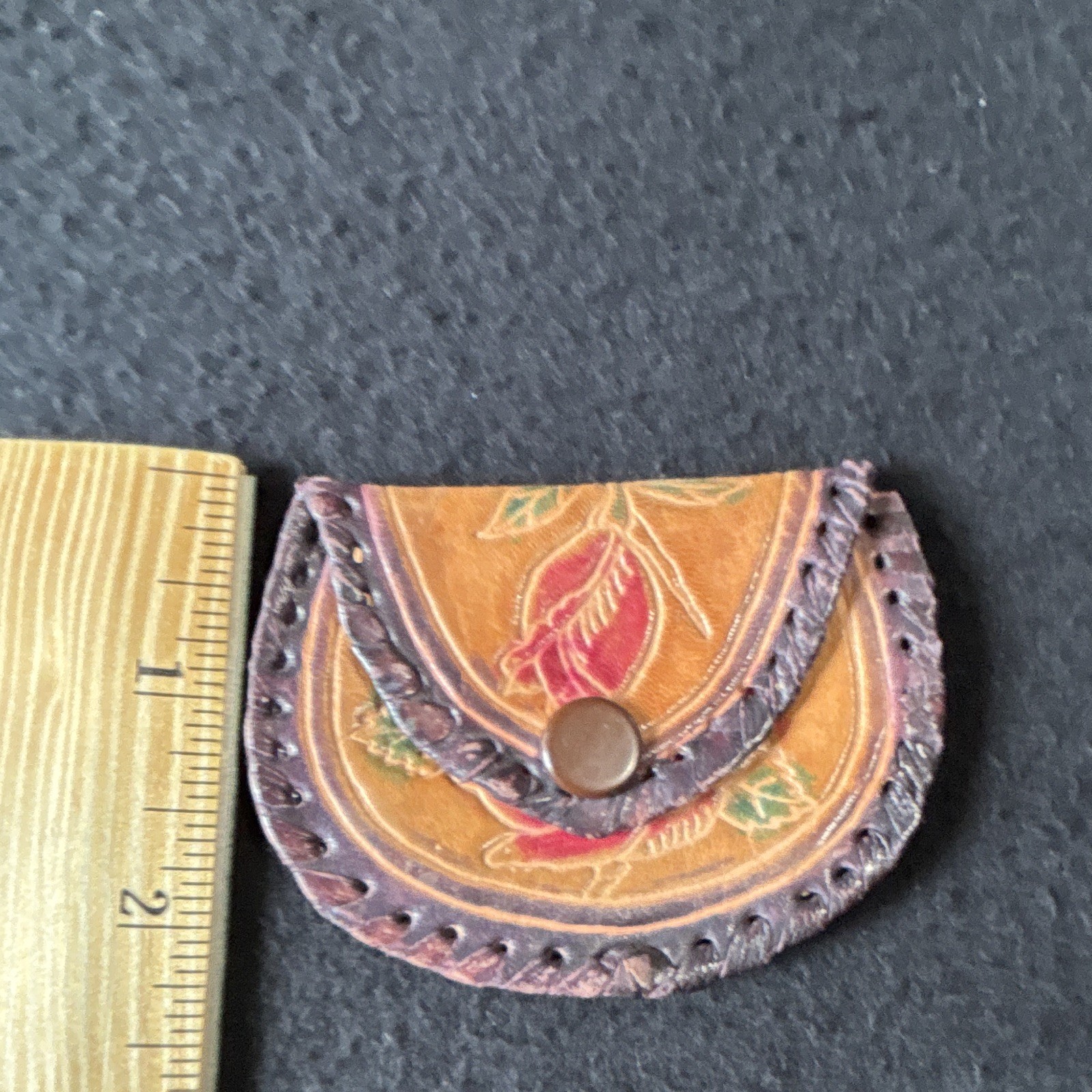 Women’s Floral Embroidered Folding Coin Wallet Snap Button Brown Red Green