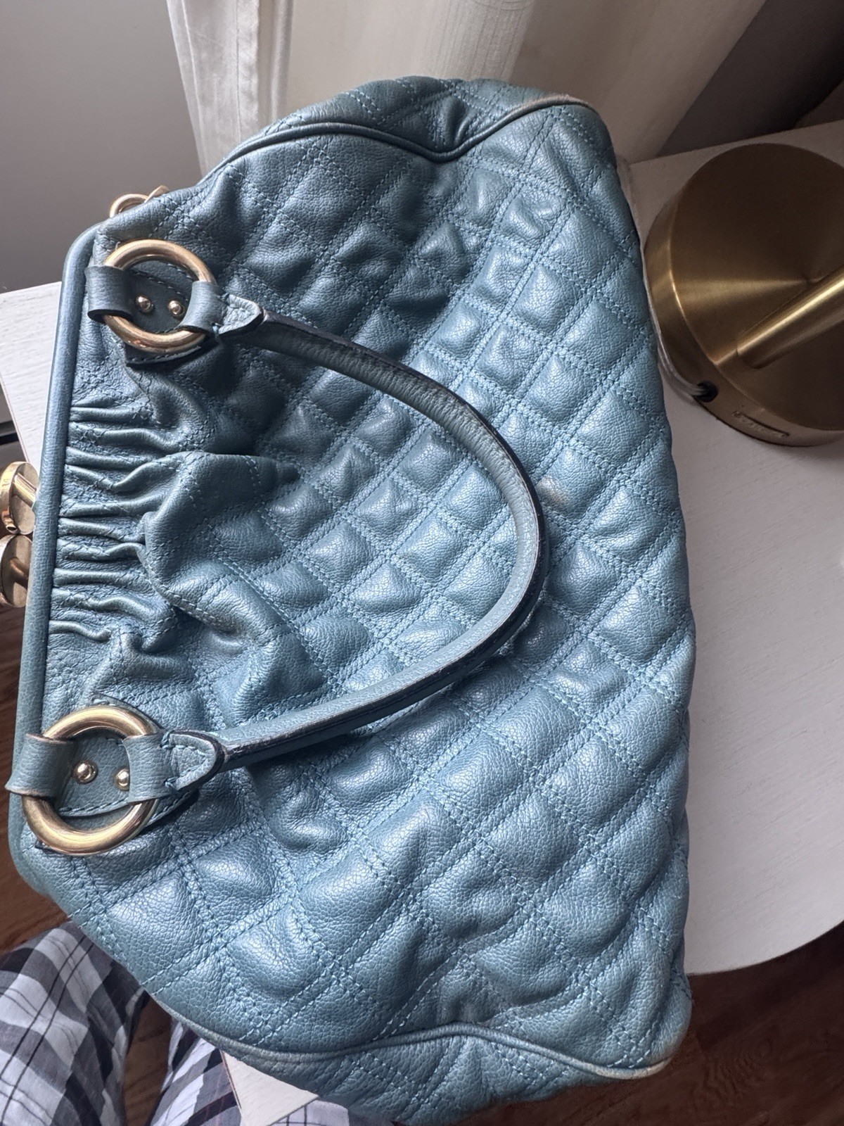 Marc Jacobs Large Blue/Green Quilted Leather Stam Bag with Gold Chain
