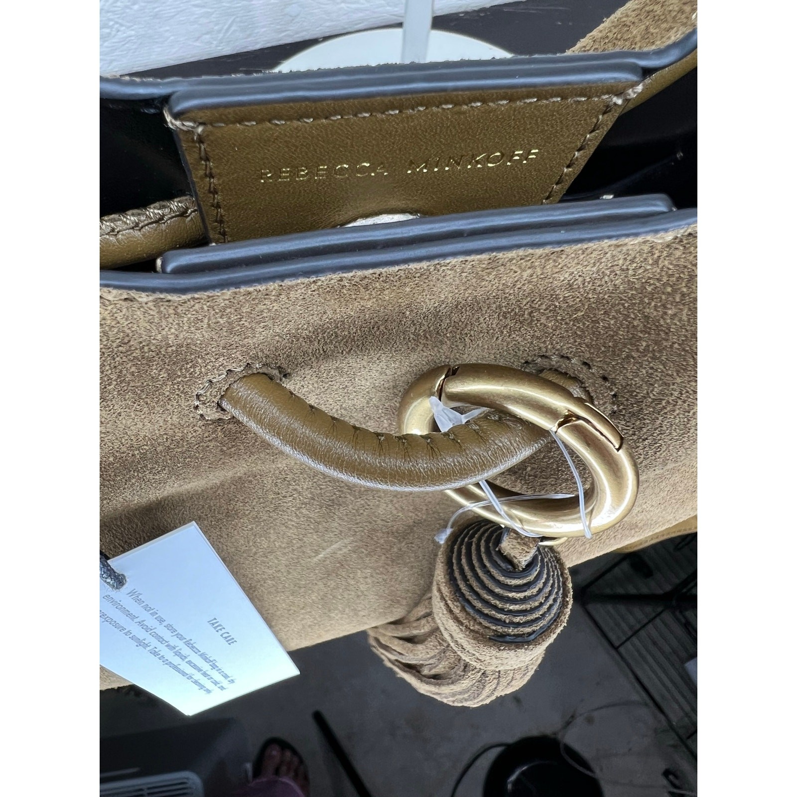 NWT Rebecca Minkoff Lulu Suede Leather Crossbody Bucket Bag Tassel – Military