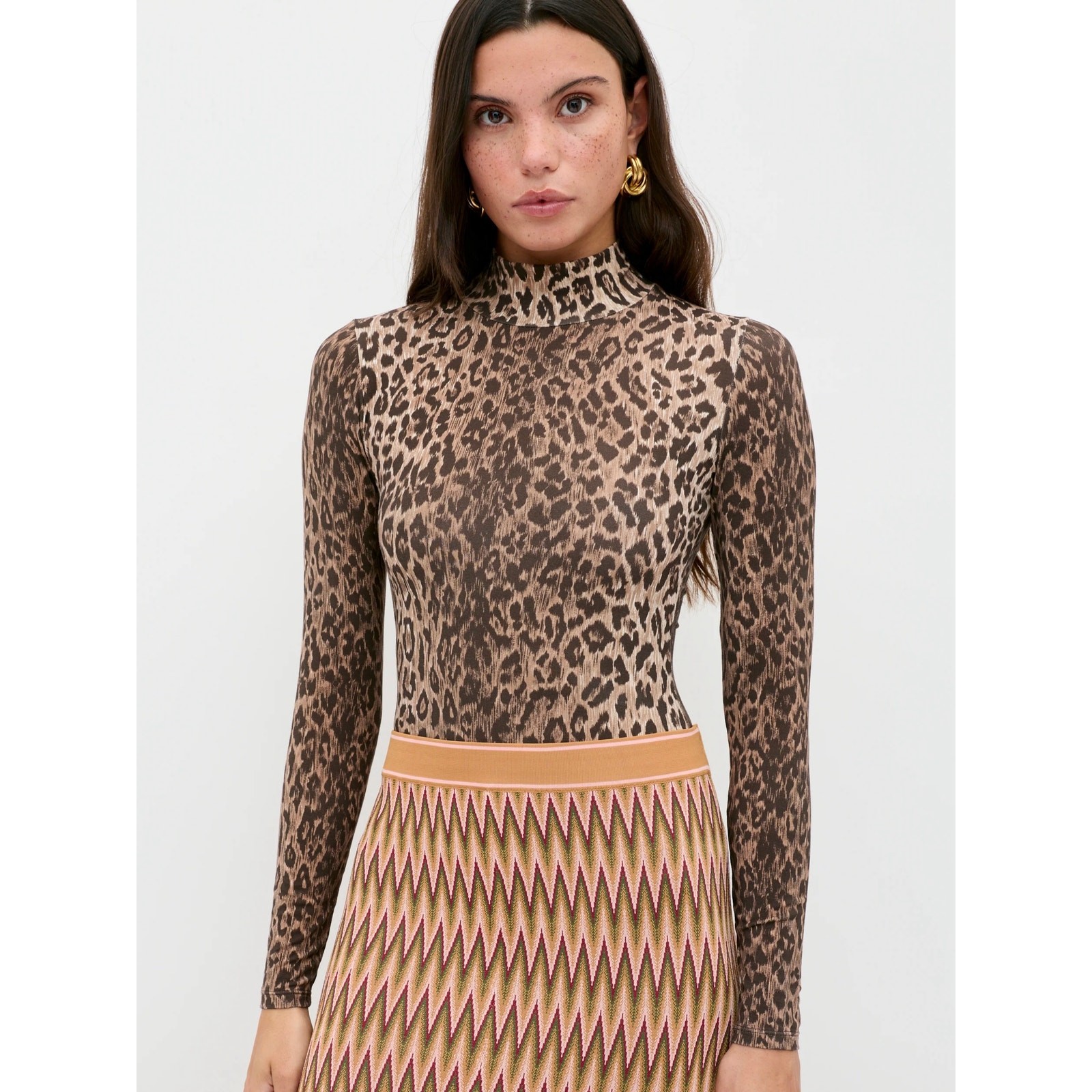 Rixo X Stripe & Stare Classic Leopard Long Sleeve Brown Lace Bodysuit SMALL