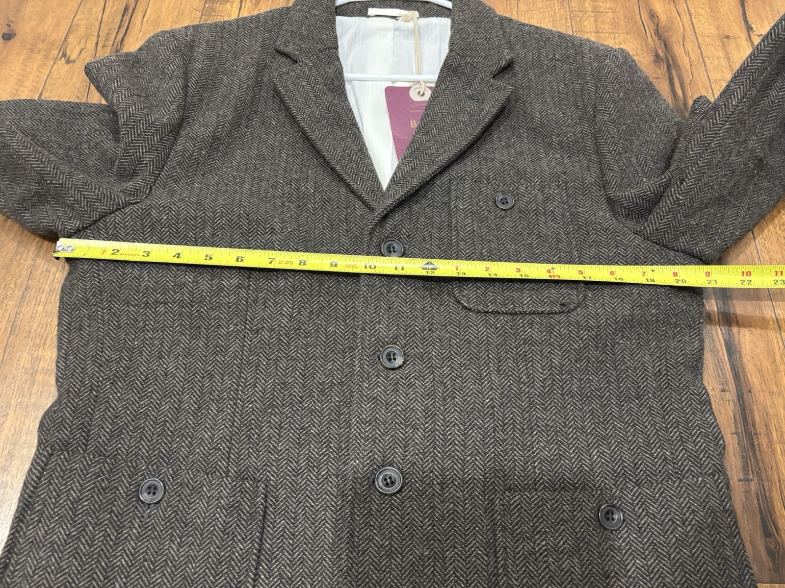 Bellfield Ayal 3 Button Herringbone Blazer Jacket Brown Wool Classic Preppy NWT