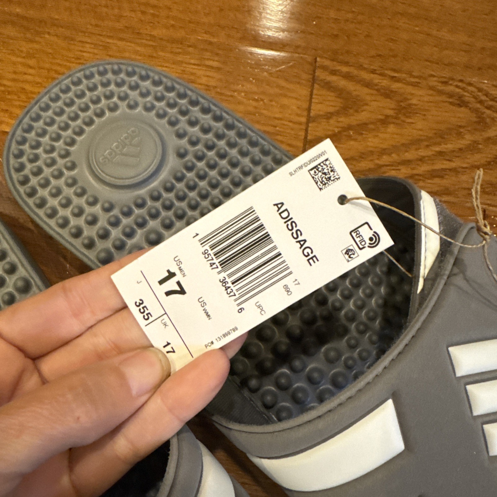 Adidas Men’s Adissage Slide Sandals Size 17 New In Box Gray/White