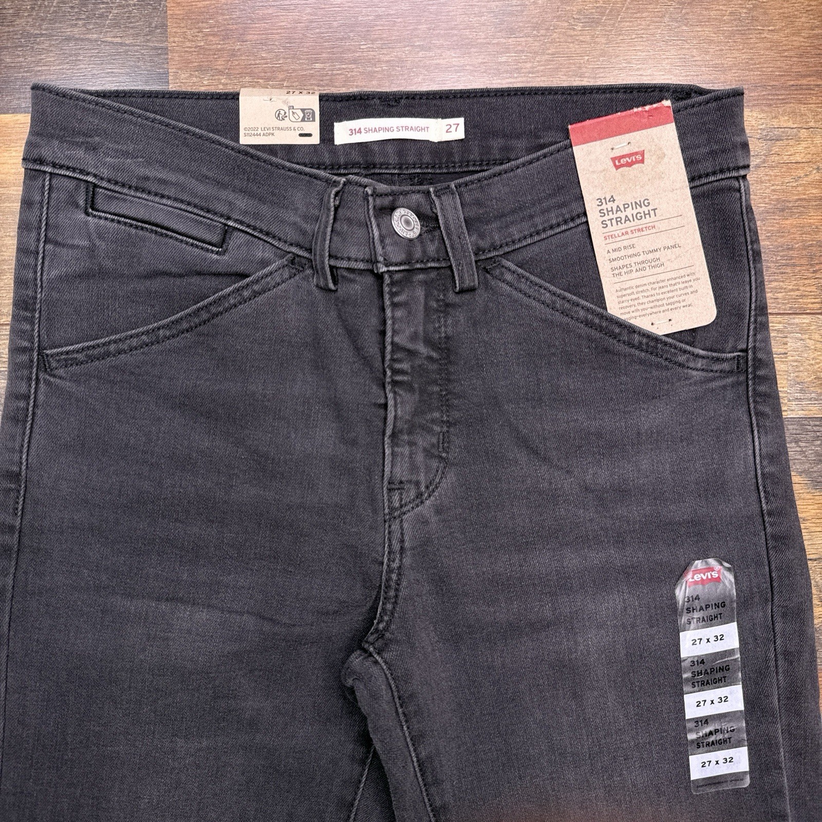 Levis 314 Shaping Straight Jeans Womens 27 Black Mid Rise Stretch 27×32 New
